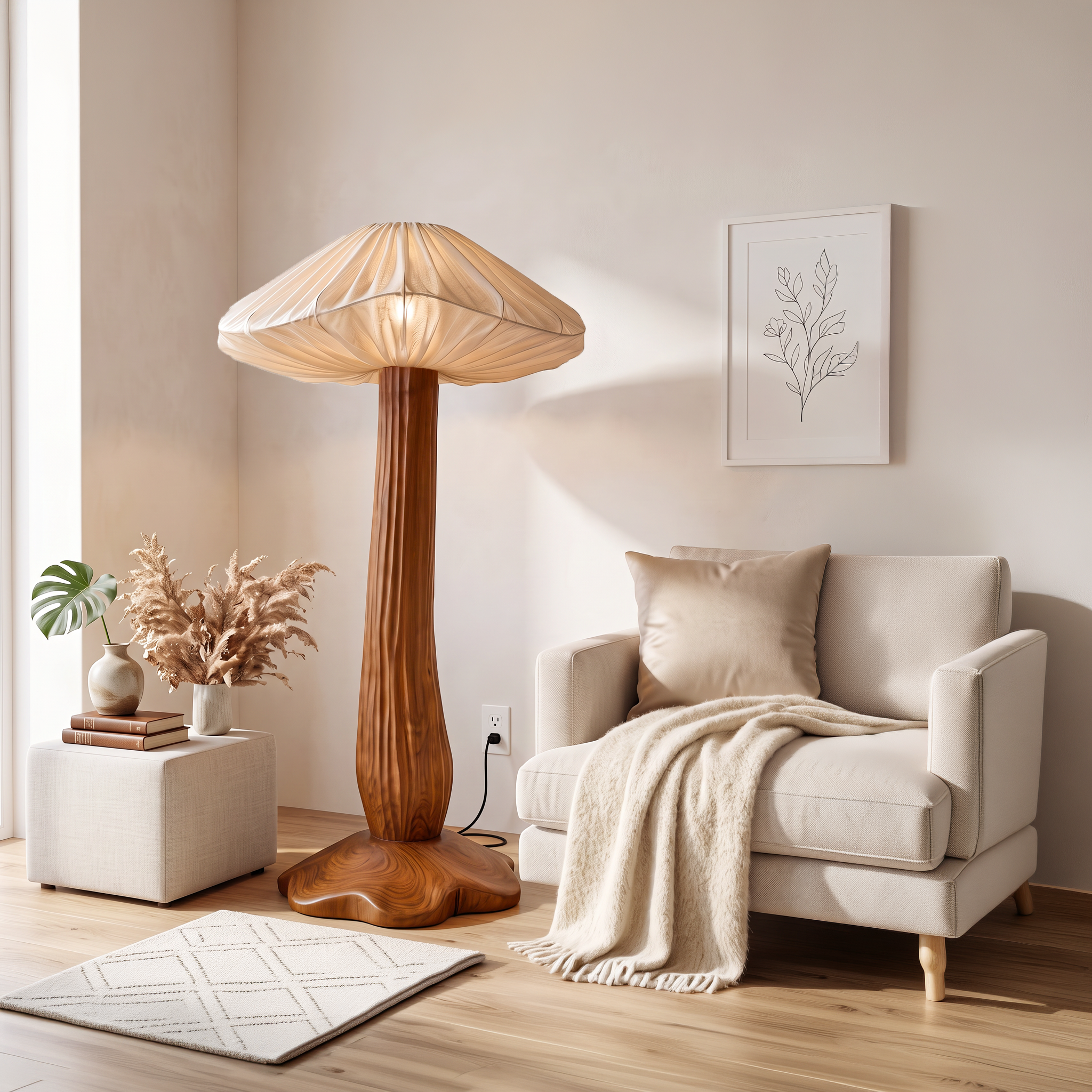 Rustic Floor Lamp Voan Mushroom Shade Living Room SINLSAFLP132