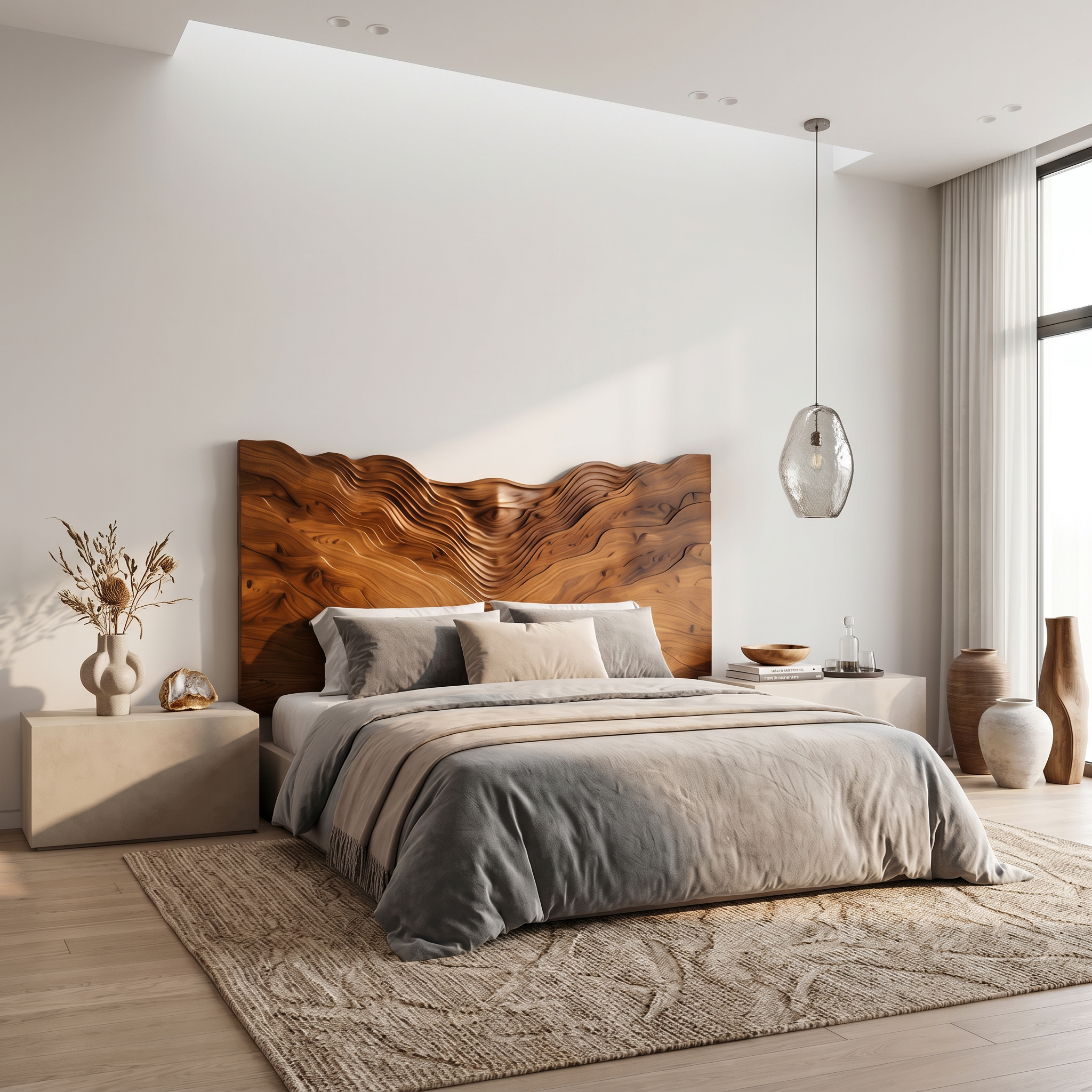 Contemporary Mountain Range Headboard Wooden Bed Headboard For Bedroom SINLSAHB046