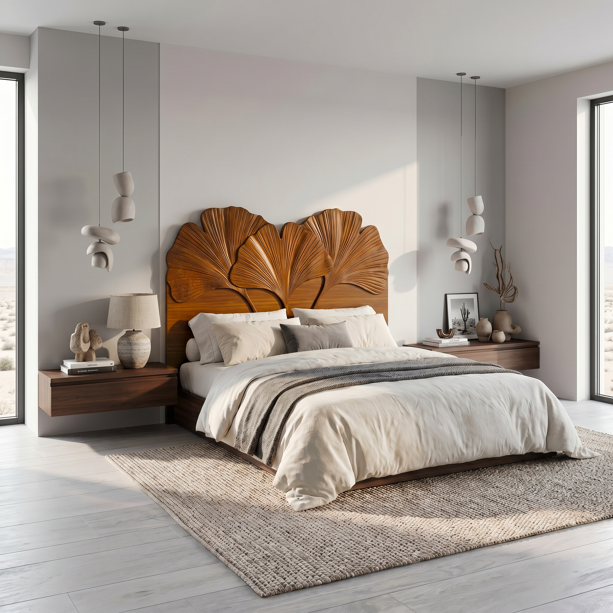 Modern Layered Leaf Headboard Wooden Bed Headboard For Bedroom SINLSAHB047