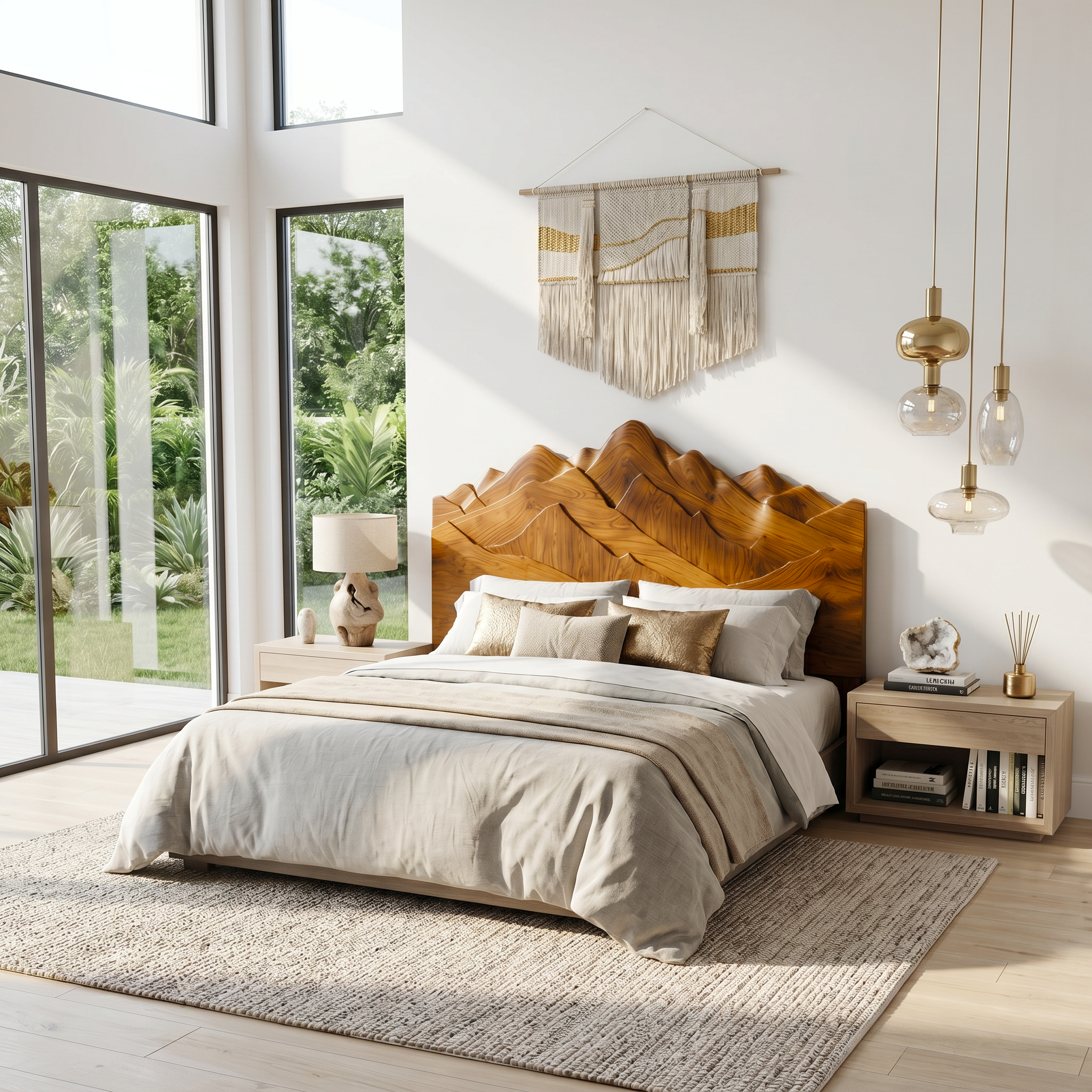 Rustic Mountain Headboard Wooden Bed Headboard For Bedroom SINLSAHB048