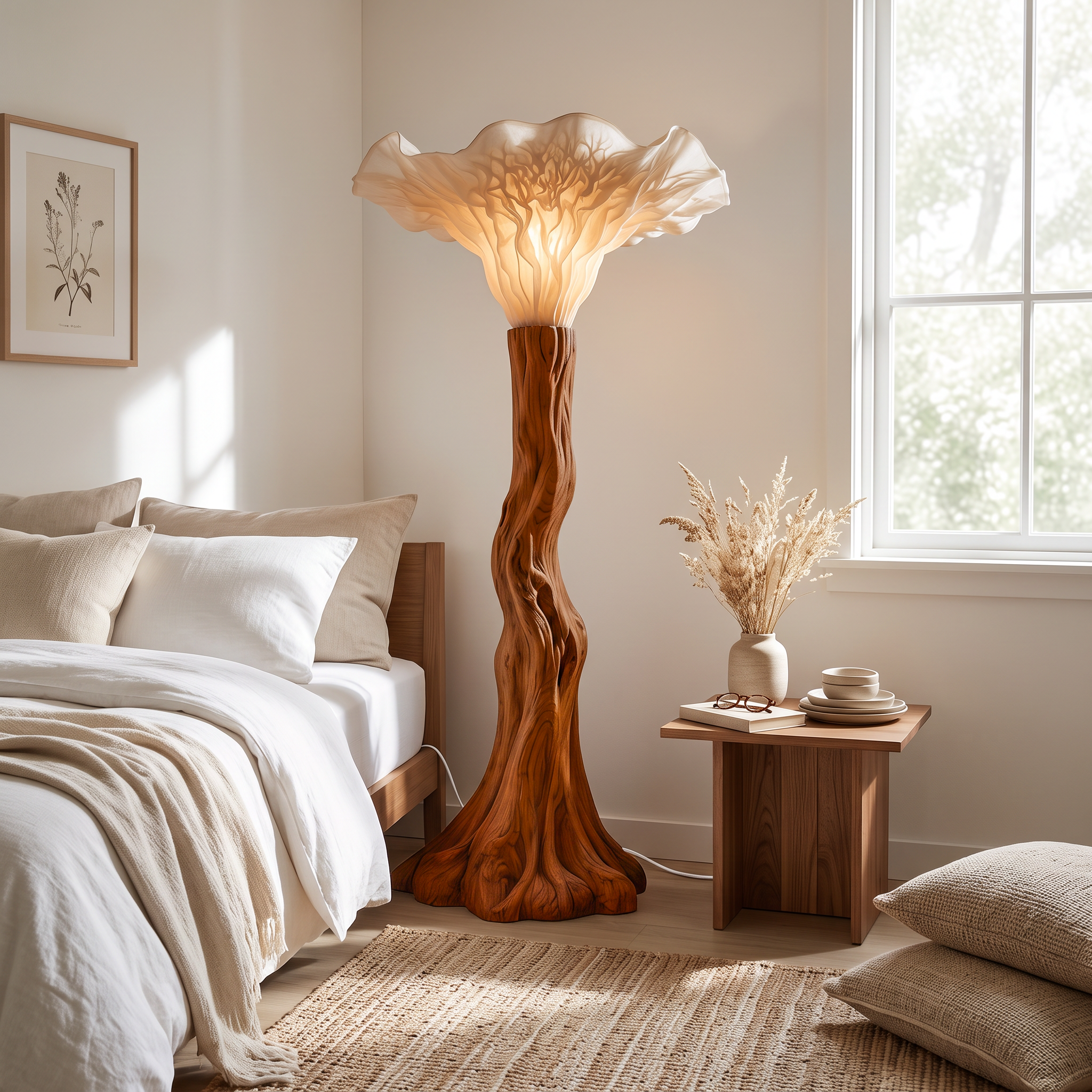 Japandi Floor Lamp Carved Mushroom Base Living Room SINLSAFLP140