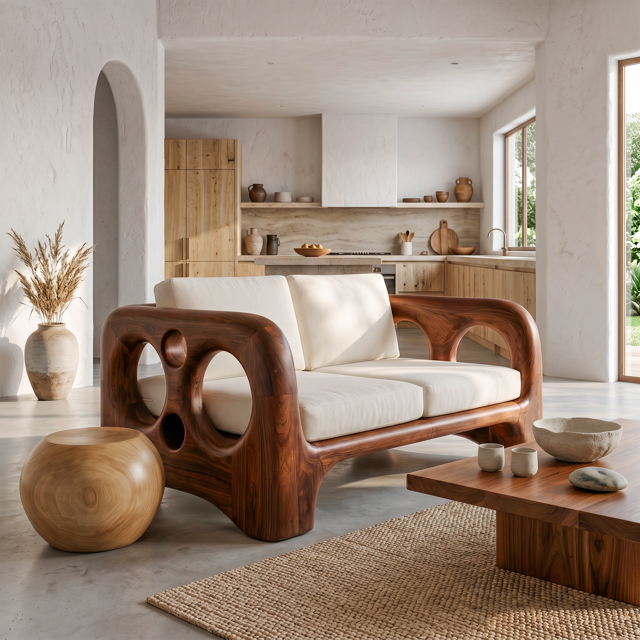 Handcrafted Sofa Frame With Organic Sculptural Arms For Living Room SINLSASF046