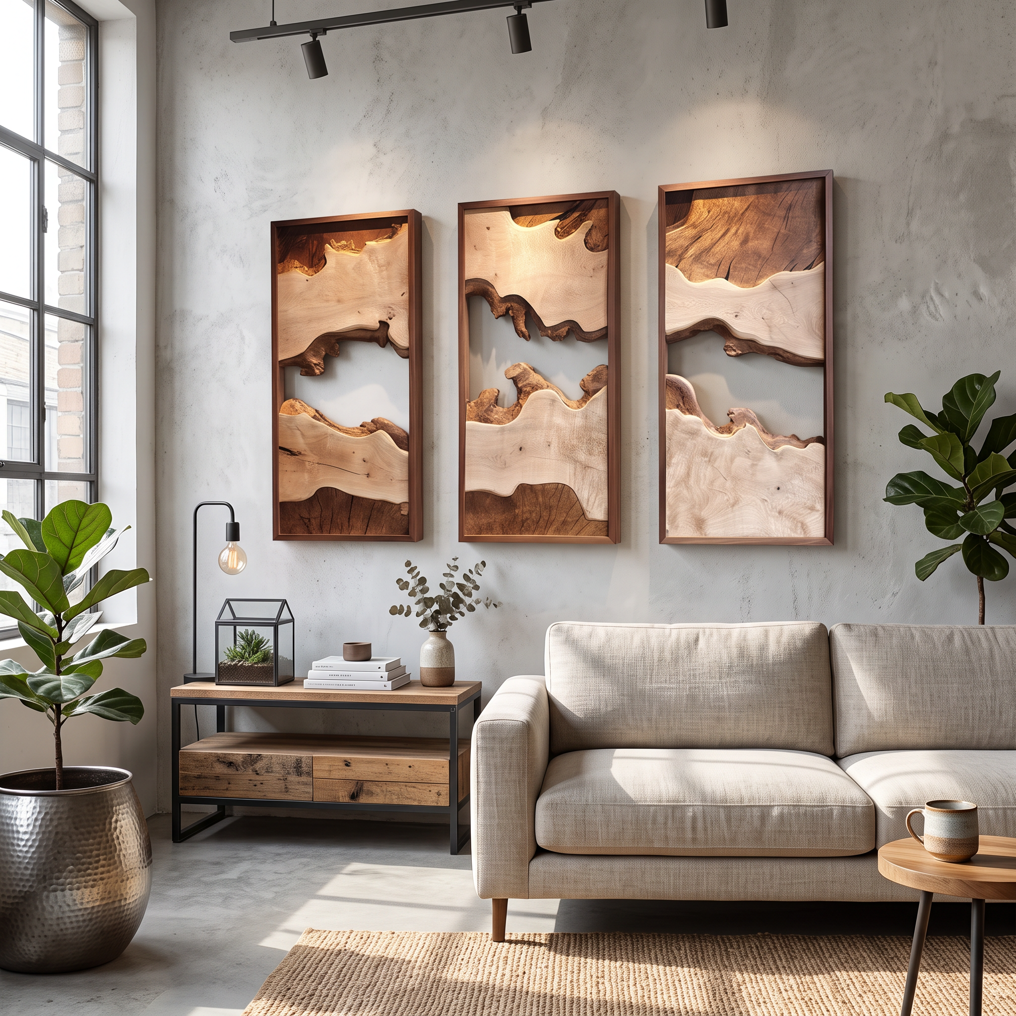 Modern Solid Wood Wall Art Set Abstract Landscape Living Room SINLSAWD002