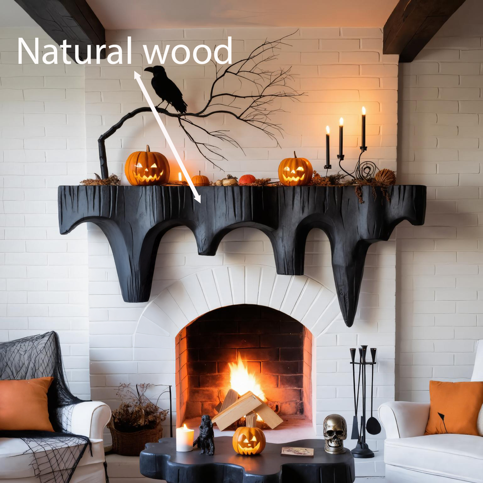 Rustic Halloween Fireplace Mantel With Dripping Edge Design For Living Room SITHTTHW001