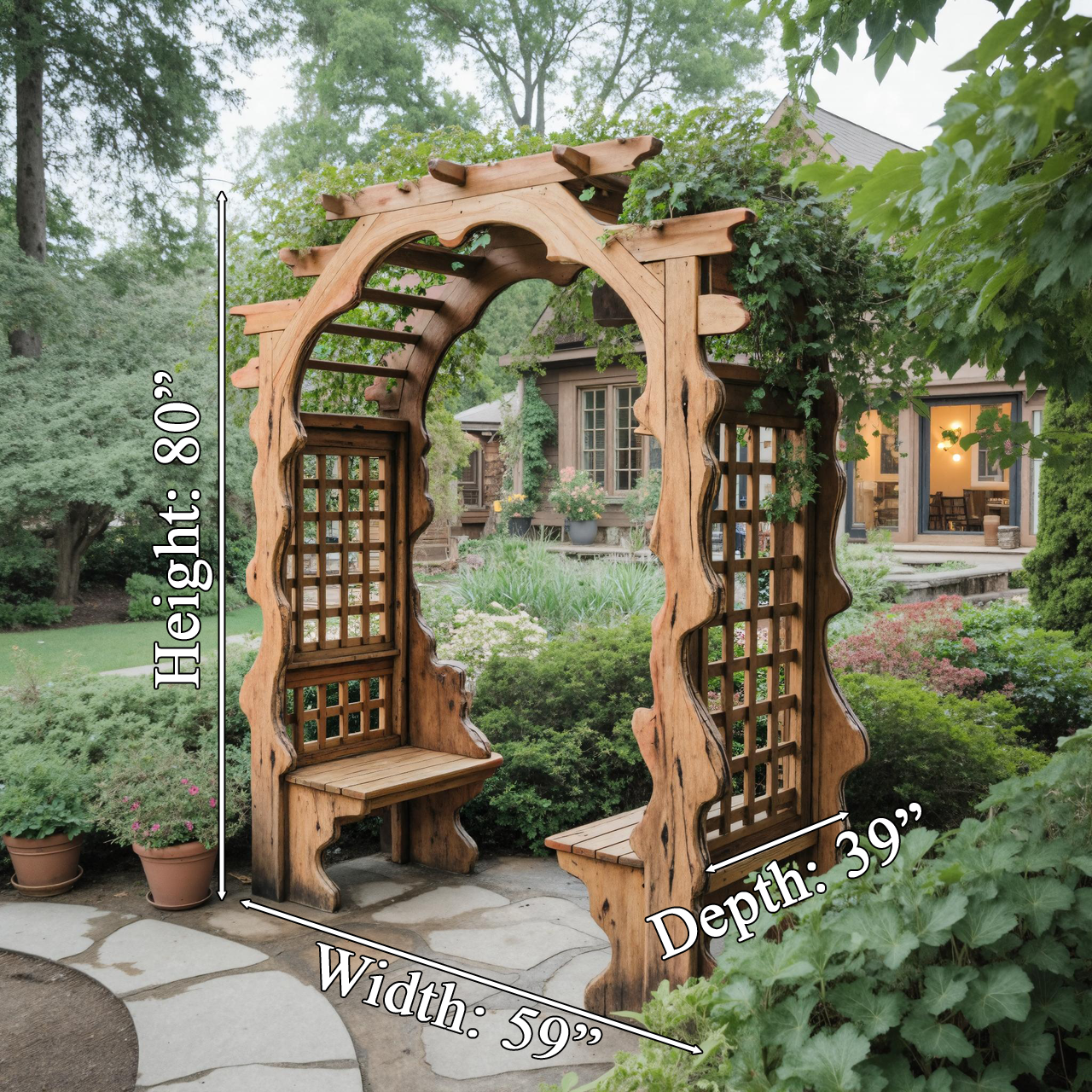 Rustic Wooden Garden Arbor With Built In Bench Seating For Patio Or Backyard SITHTTPER001