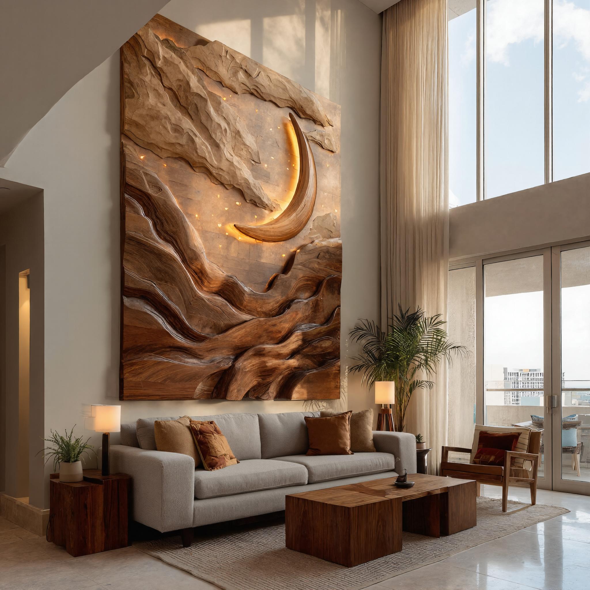 Crescent Moon Mountain Wood Wall Art For Living Decor RTTHHNWA164