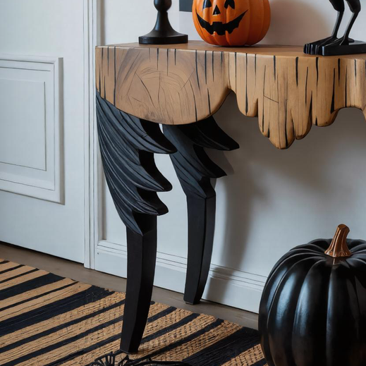 Gothic Wooden Halloween Console Table With Bat Wing Legs And Dripping Edge For Entryway SITHHNHW001