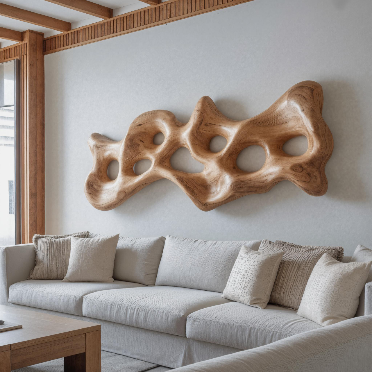 Organic Wall Art Sculpture With Carved Design For Living Room SITHHNWA012