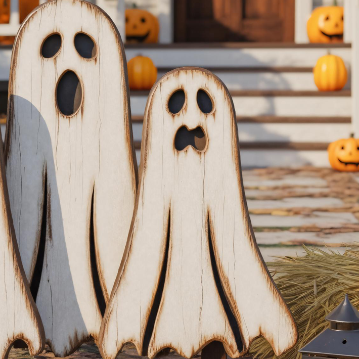 Wooden Halloween Ghost Yard Decoration Rustic Outdoor Porch Decor SITHTTHW012