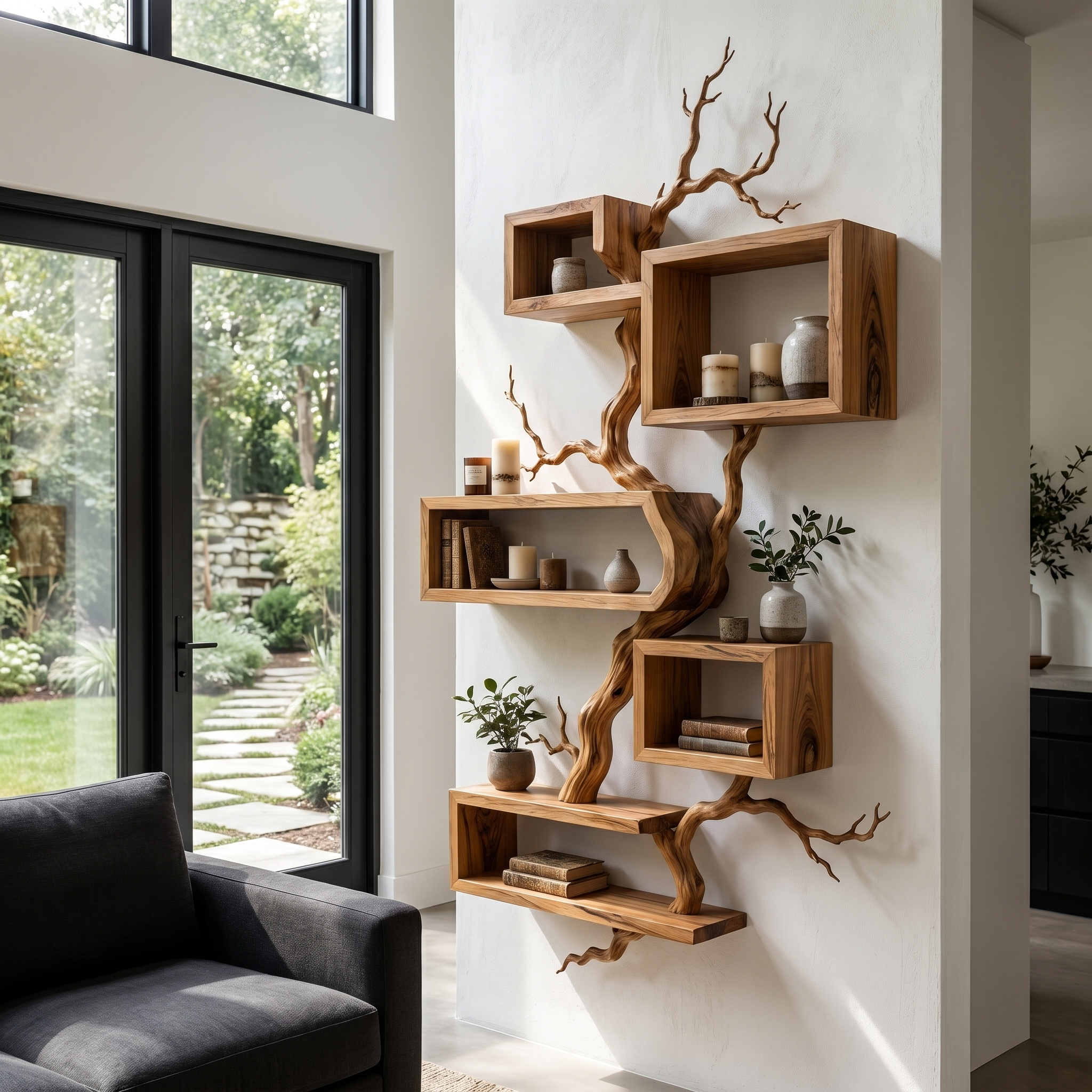 Organic Sculptural Floating Shelf With Tree Branch Design For Living Room SINLHAFL561