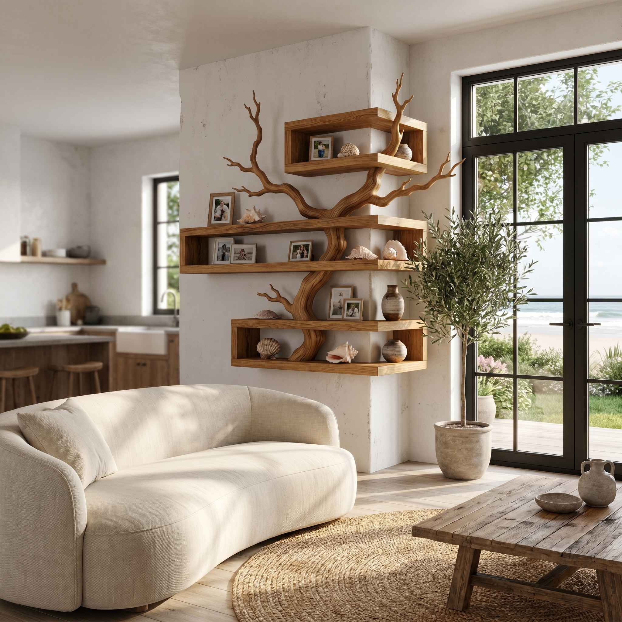 Rustic Corner Floating Shelf With Artistic Branch Shelves For Living Room SINLHAFL560