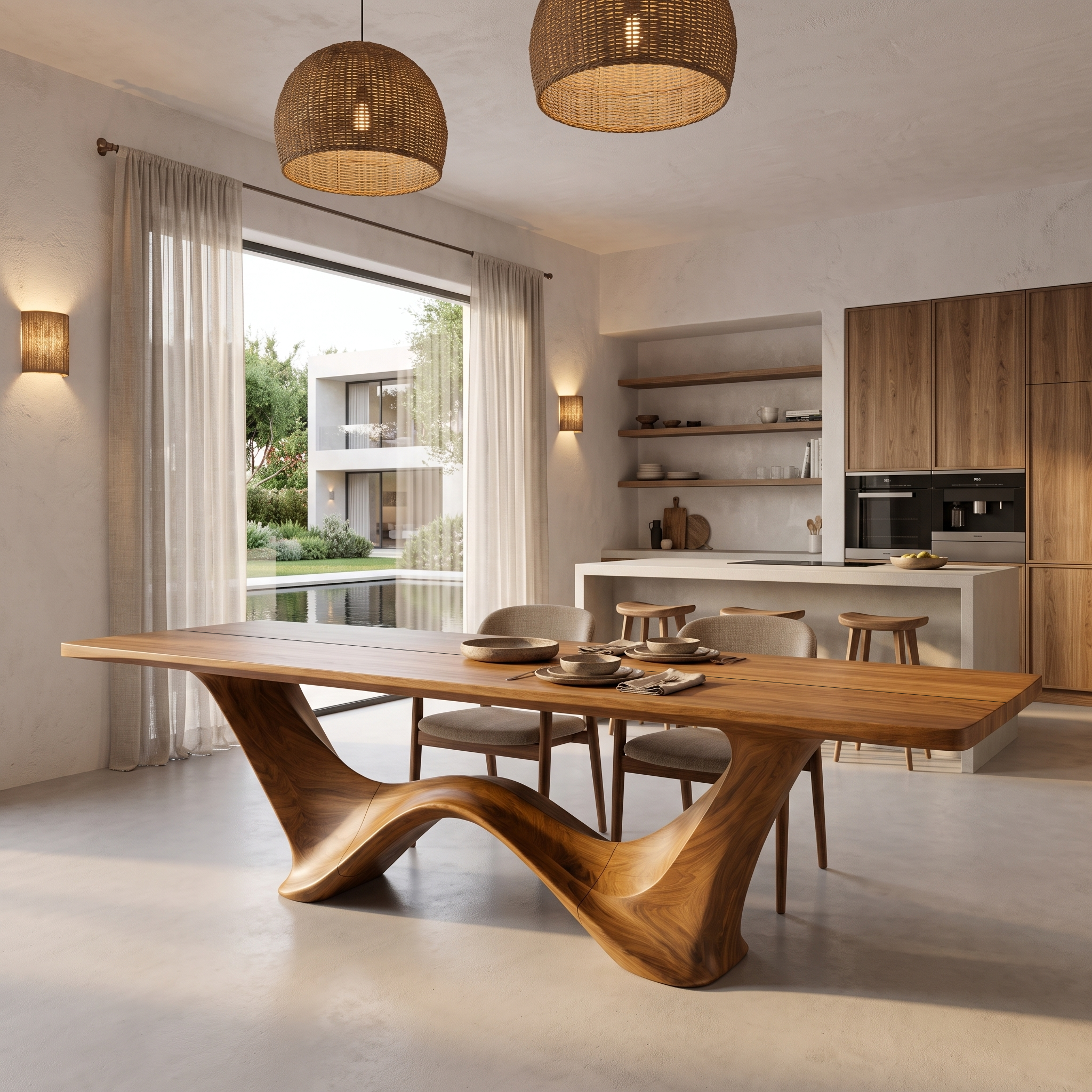 Contemporary Dining Table With Architectural Wave Design For Dining Room And Breakfast Nook SINLHADN214