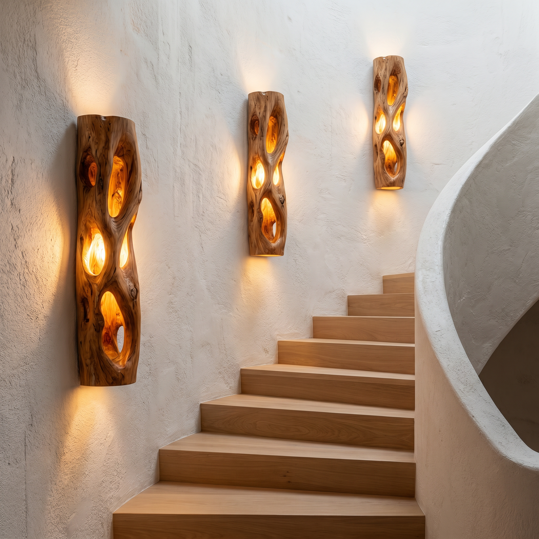 Sculptural Natural Wood Wall Sconce For Bedroom And Living Room SINLHAPL012