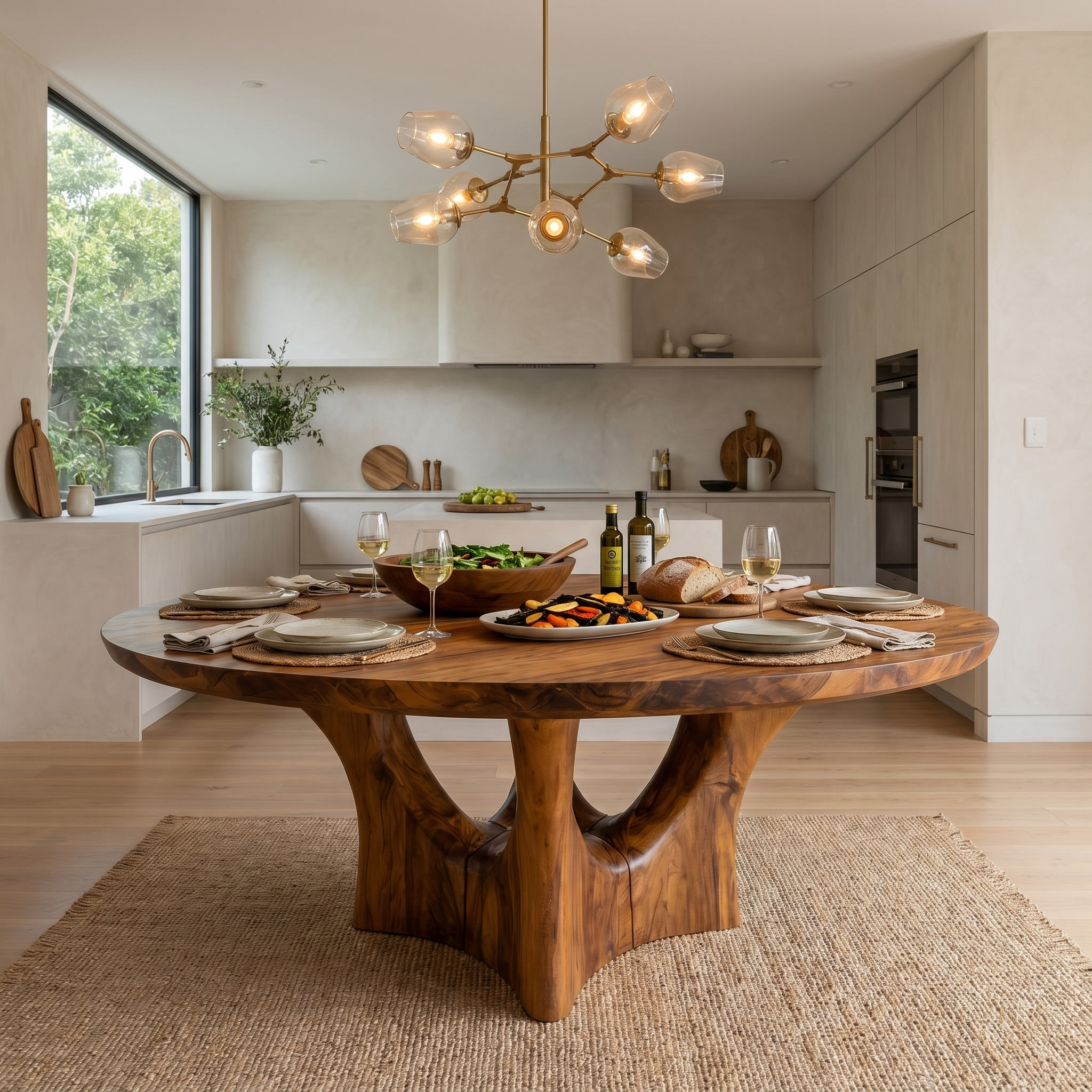Contemporary Round Dining Table With Smooth Curved Base For Dining Room SINLHADT182