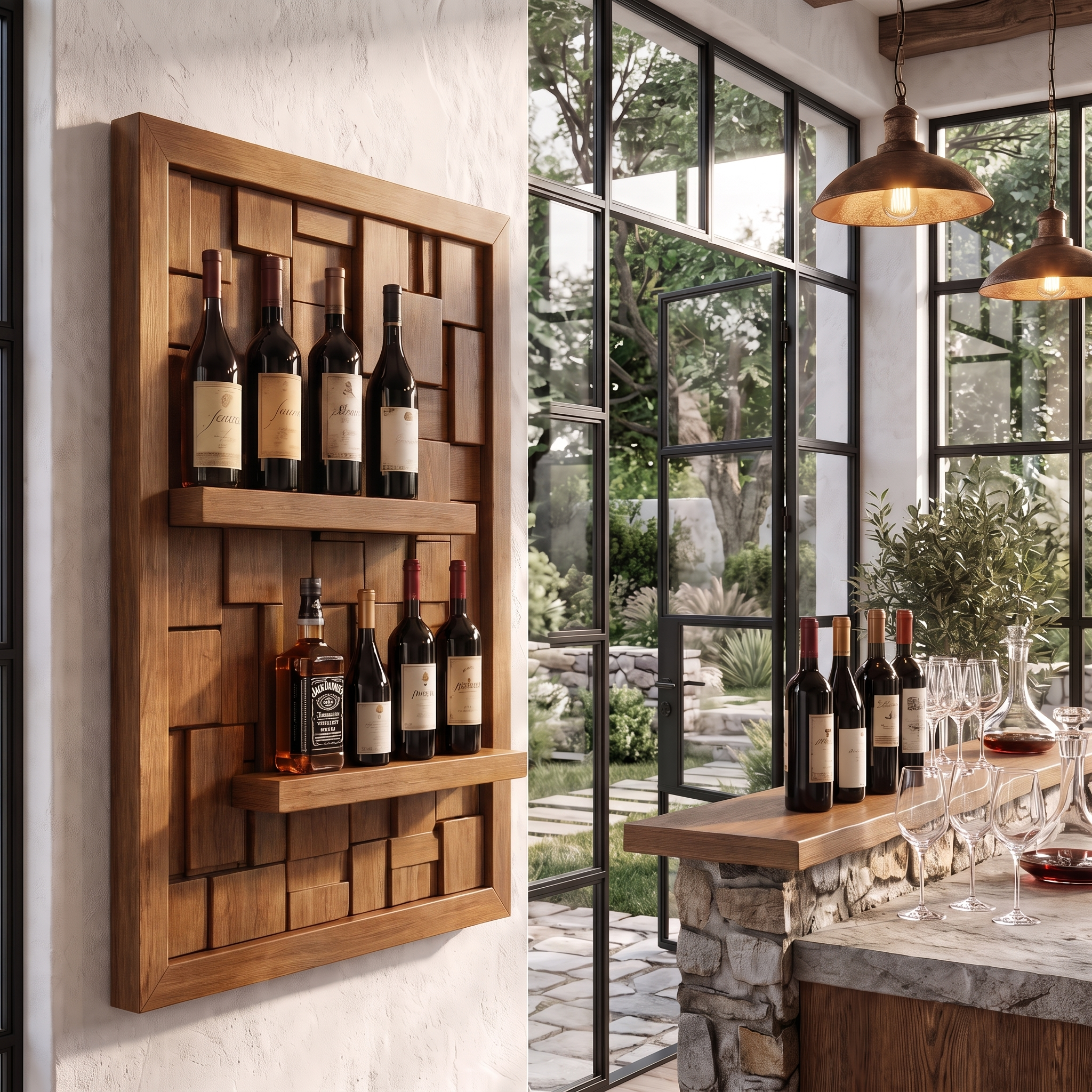 Wall Mounted Wine Holder With Open Bottle Display For Home Bar SINLHAWH047