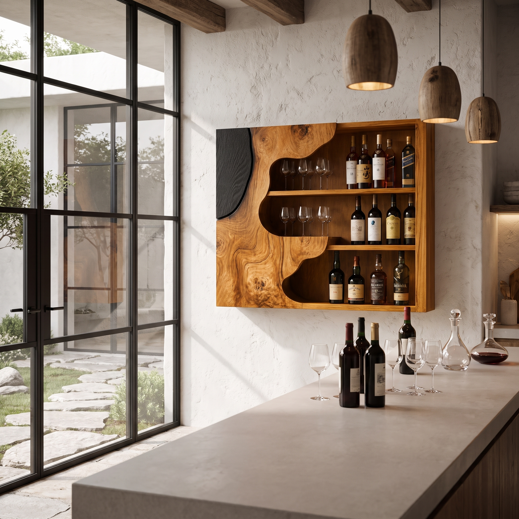 Organic Live Edge Wine Holder Wall Mounted Storage Cabinet For Home Bar SINLHAWH049