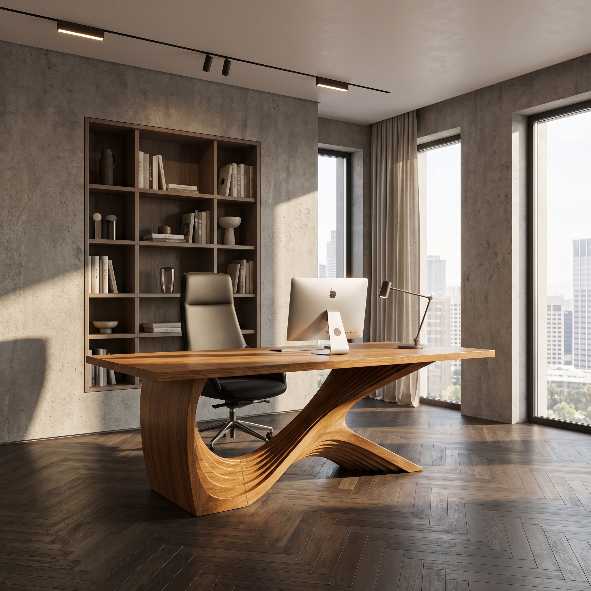 Organic Curved Base Desk Wooden Writing Desk For Home Office SINLHADE162