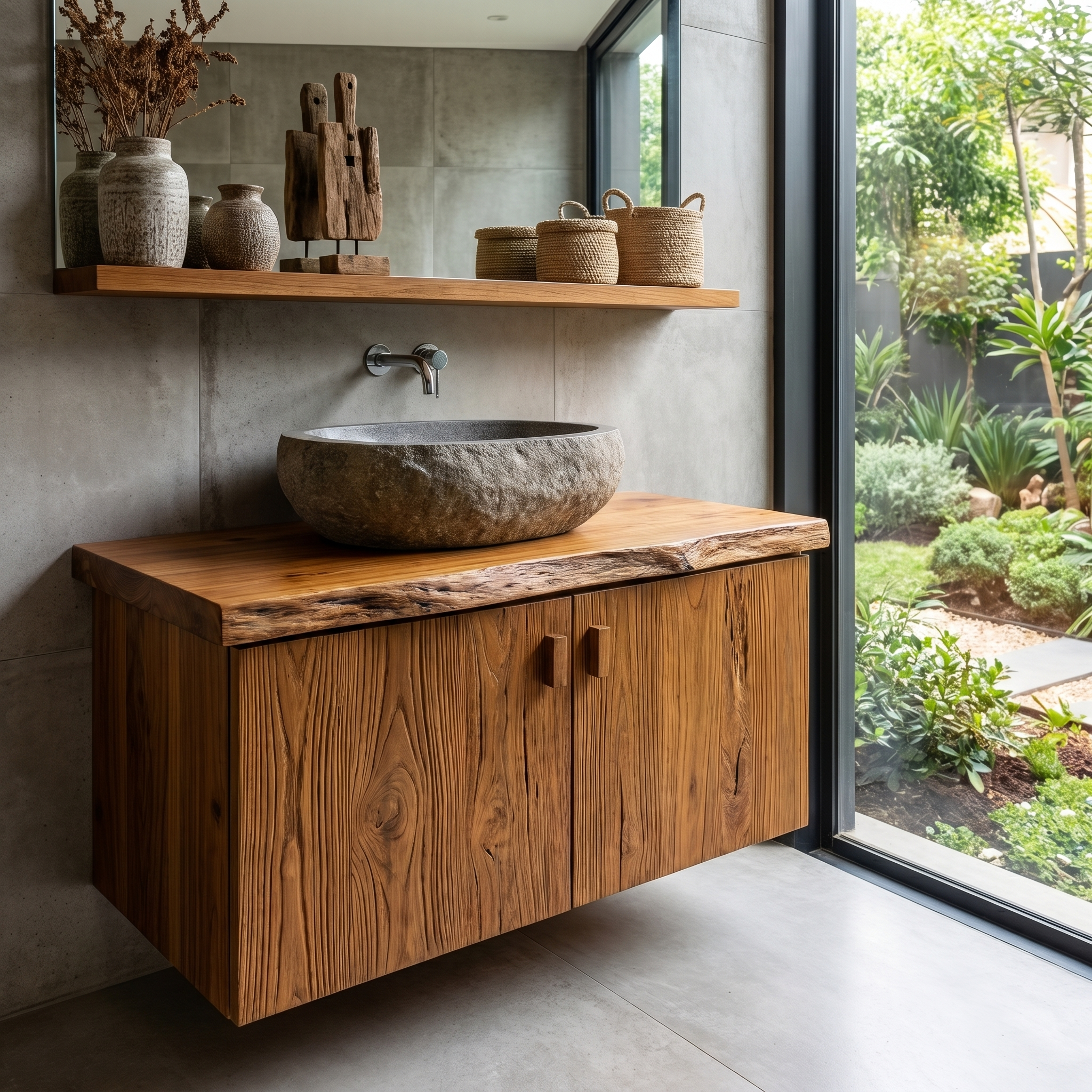 Rustic Natural Wood Bathroom Vanity For Bathroom And Powder Room SINLHABRV296