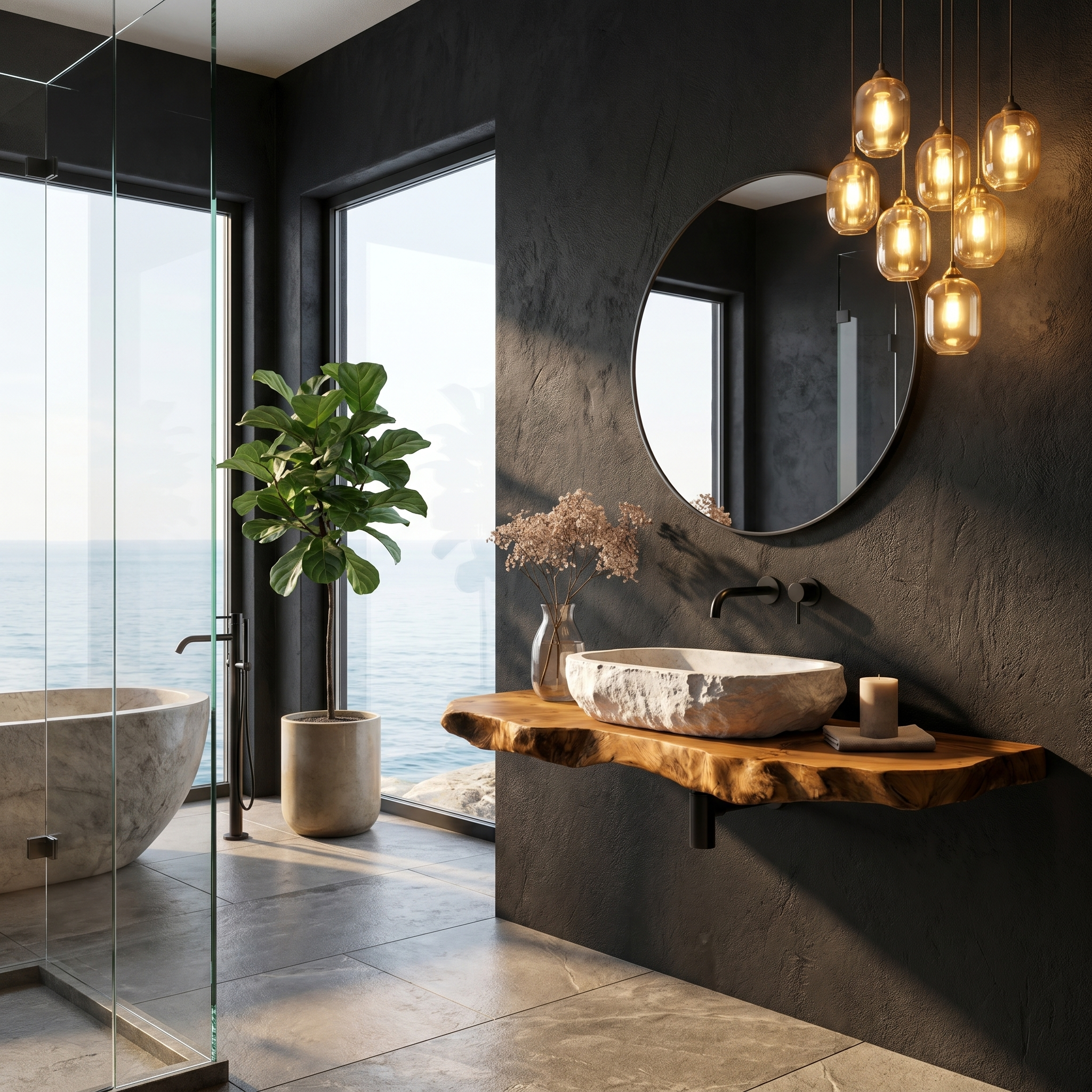 Rustic Floating Bathroom Vanity With Live Edge Wood Shelf For Bathroom And Powder Room SINLHABRV308