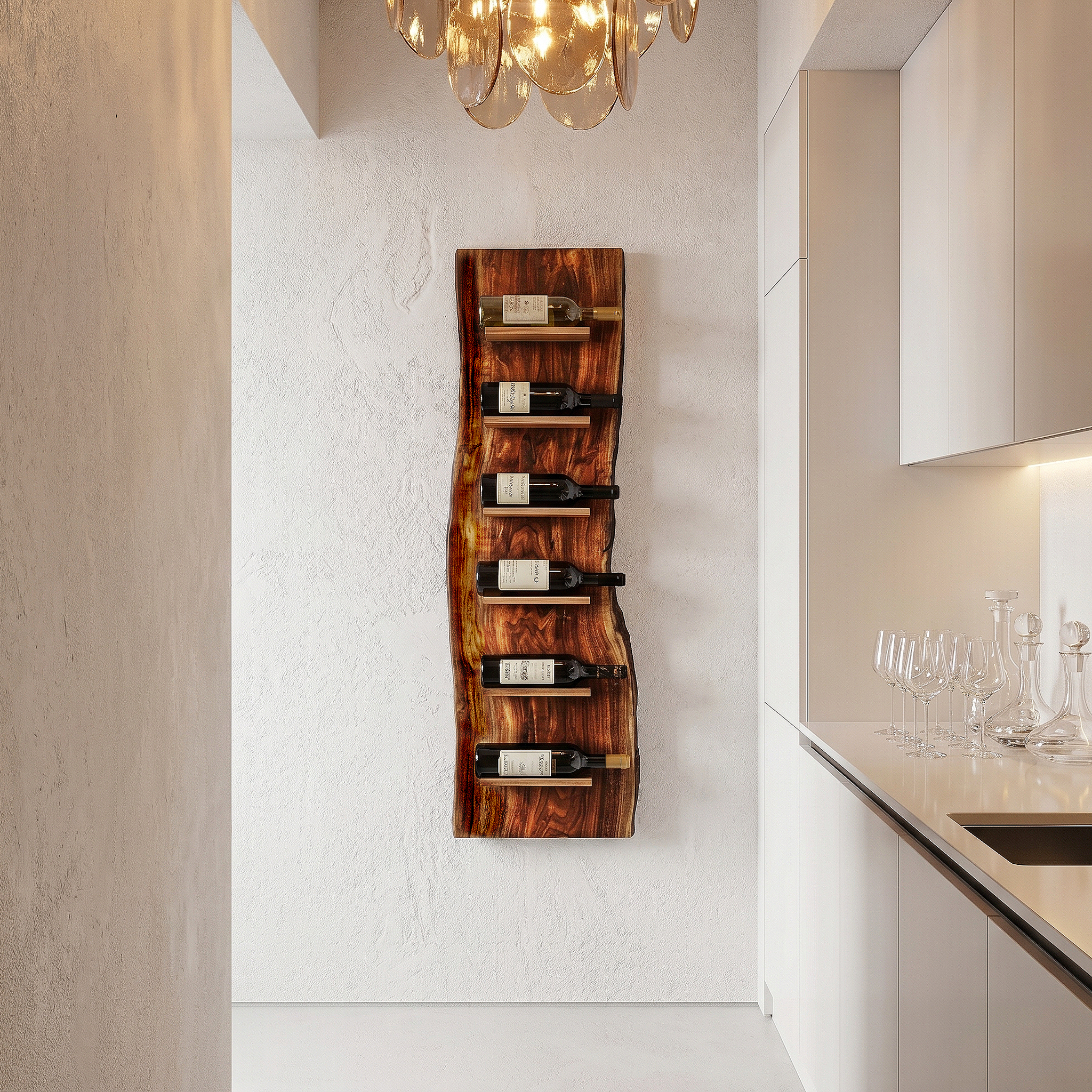 Organic Wall Mounted Wine Rack With Natural Wood Design For Kitchen SINLHAWR026