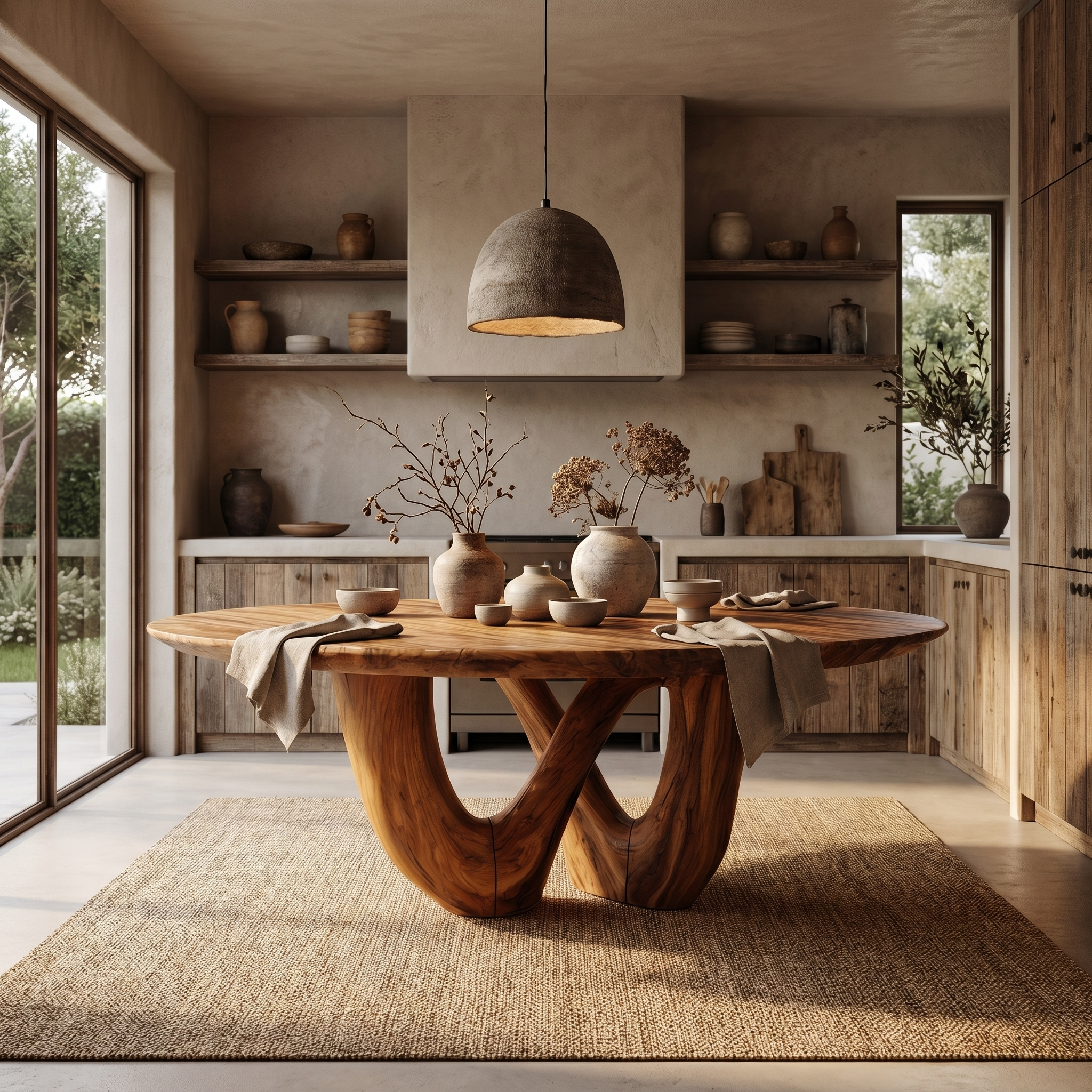 Sculptural Double Curved Base Dining Table For Dining Room And Kitchen SINLHADT184