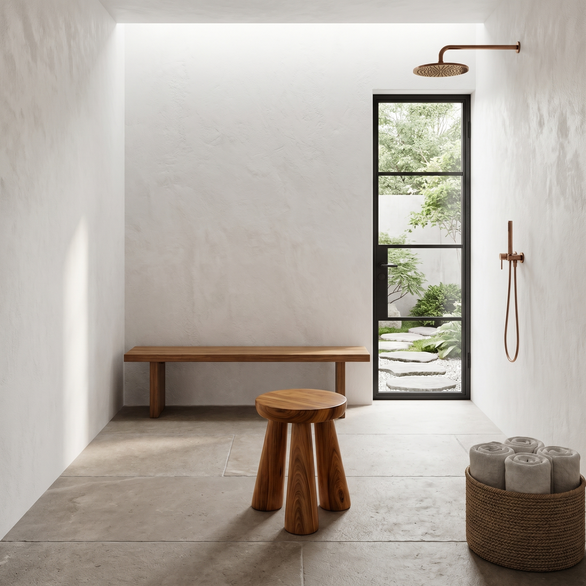 Rustic Bathroom Stool With Handcrafted Solid Wood Design For Bathroom SINLHAWS007