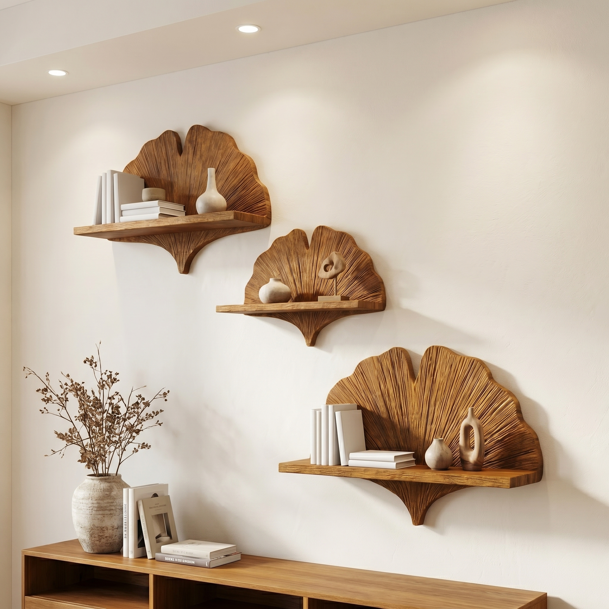 Fan Shape Wall Shelf Wooden Floating Shelf Wall Mounted Shelf For Living Room And Bedroom Decor SINLHAFL531