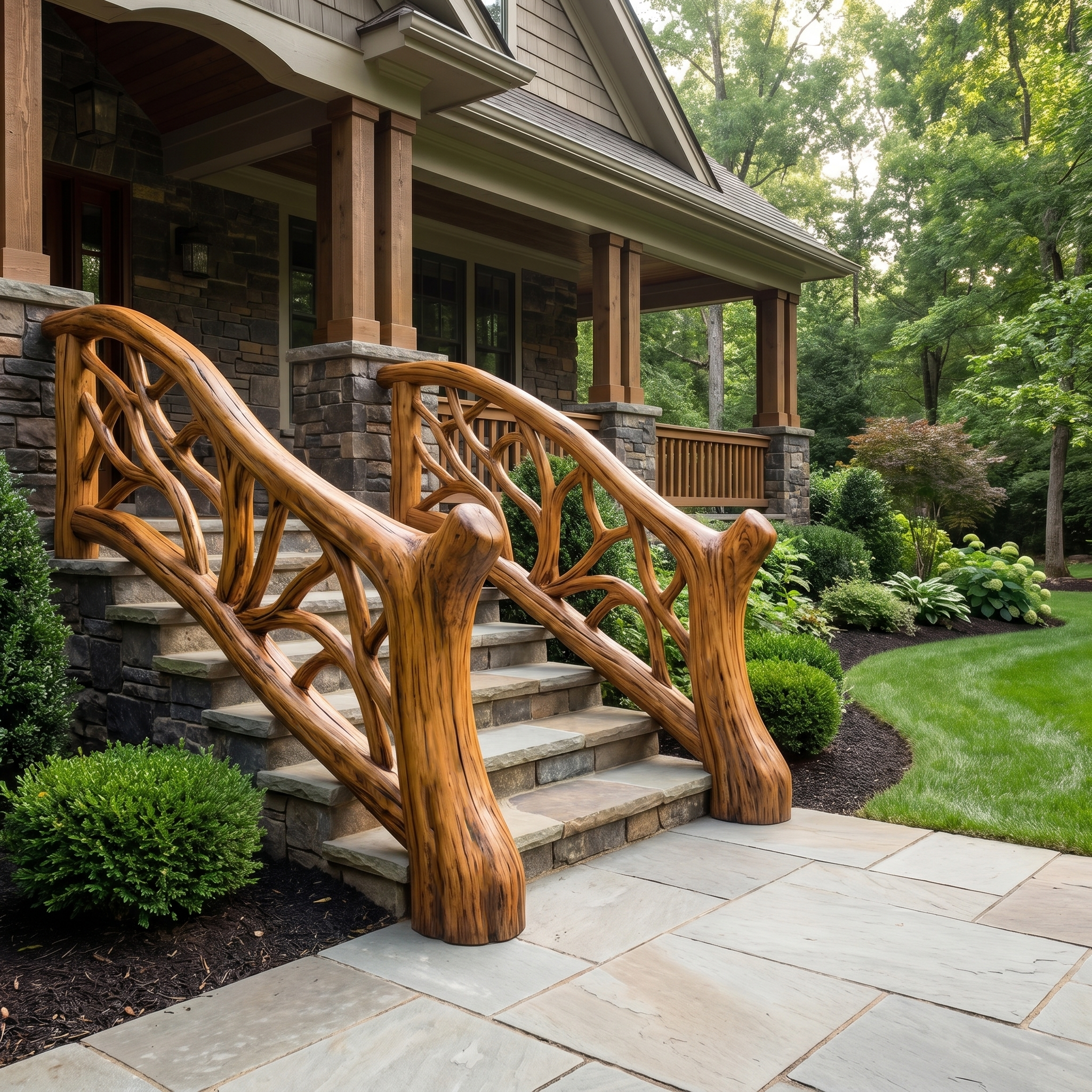 Organic Sculptural Stair Railing With Flowing Wood Design For Modern Interior SINLHAST012