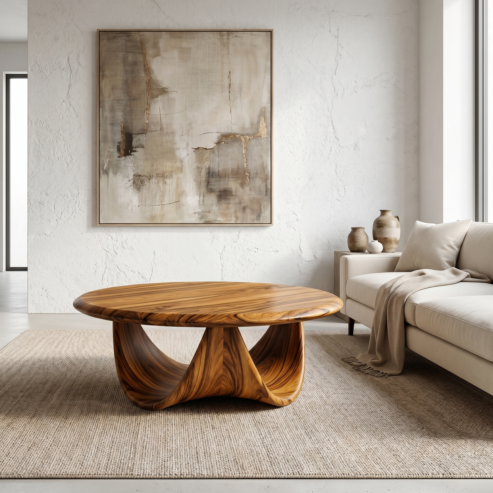 Modern Coffee Table With Sculptural Double Loop Wood Base For Living Room SINLHACF366