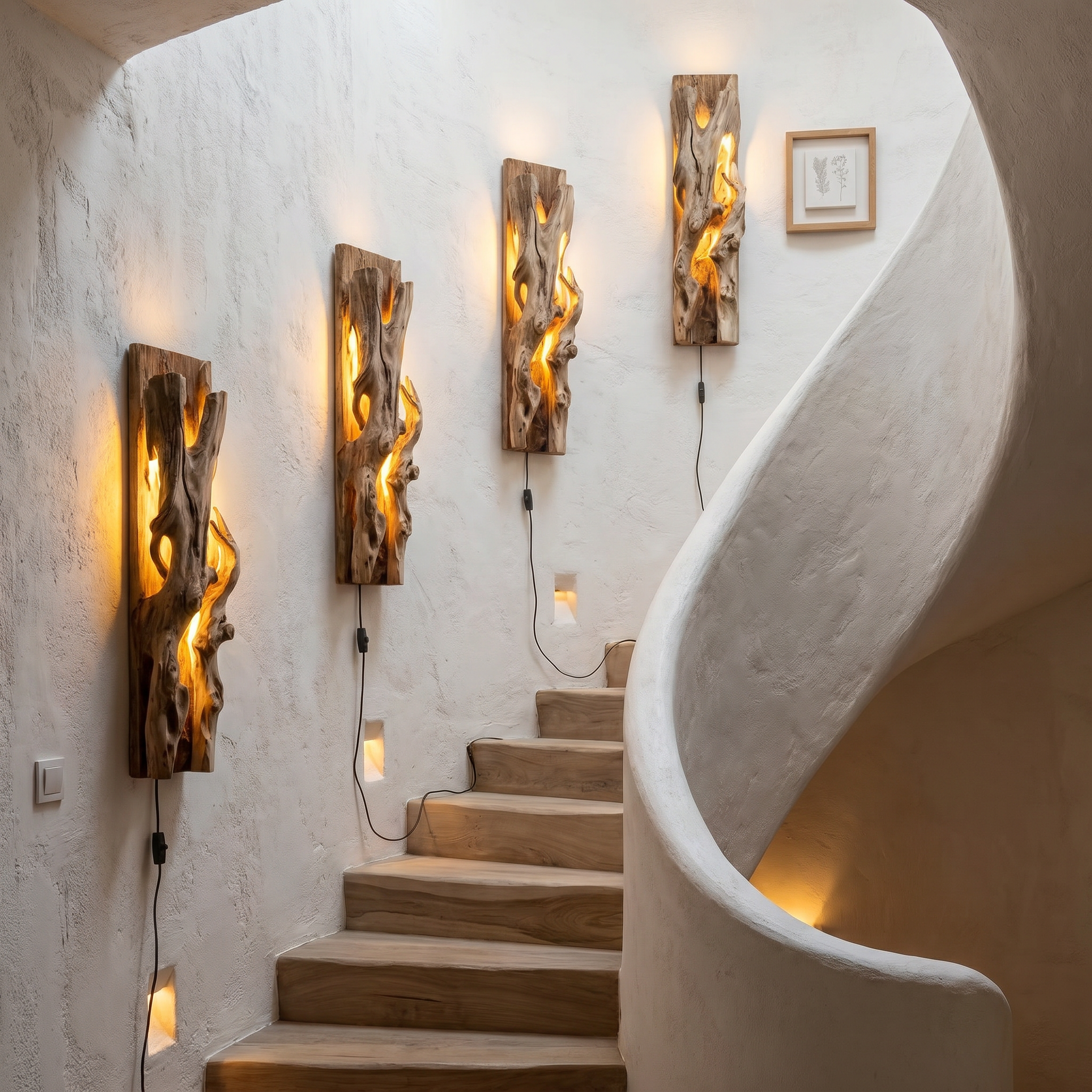 Rustic Live Edge Wall Sconce With Natural Wood Sculpture For Living Room SINLHAPL011