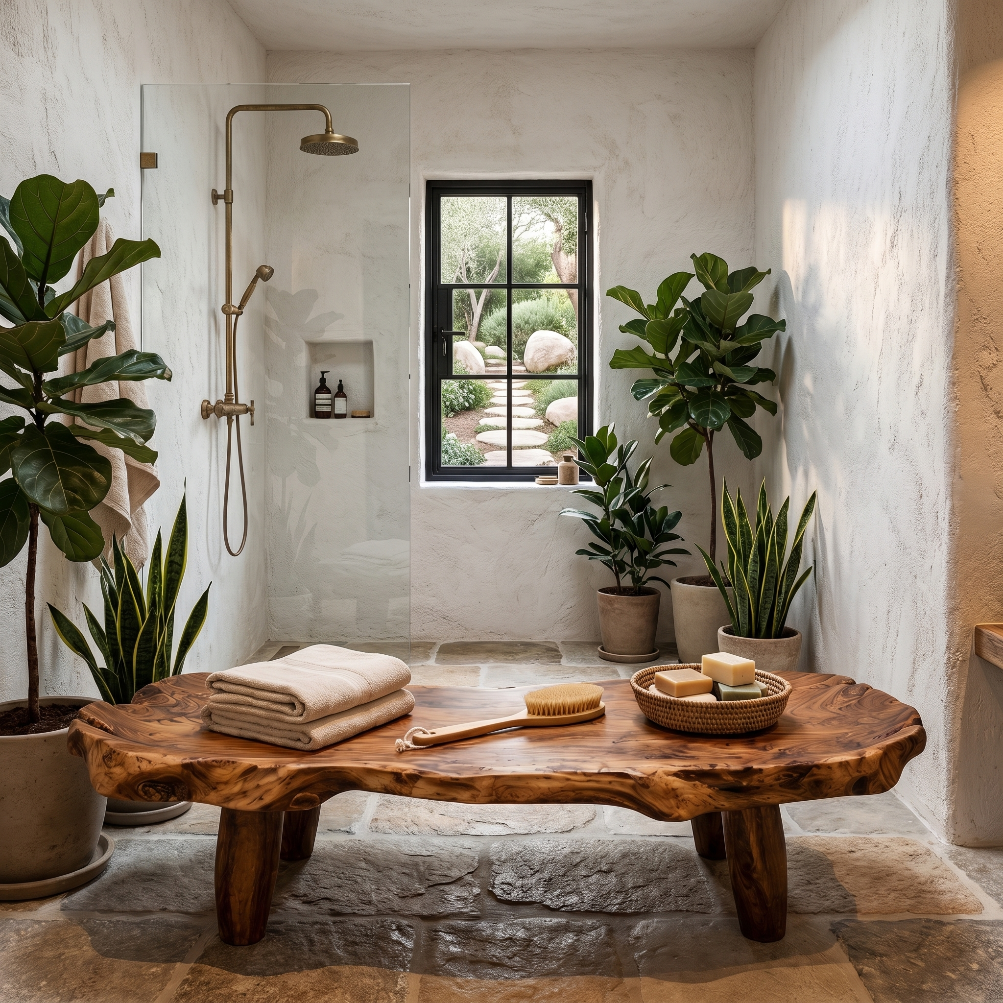 Organic Live Edge Shower Bench For Bathroom SINLHARS123