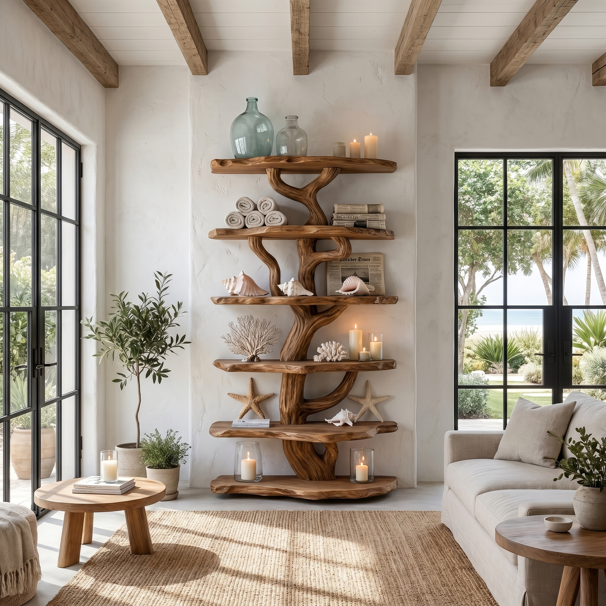 Rustic Sculptural Tree Bookshelf For Living Room And Entryway SINLHATB757