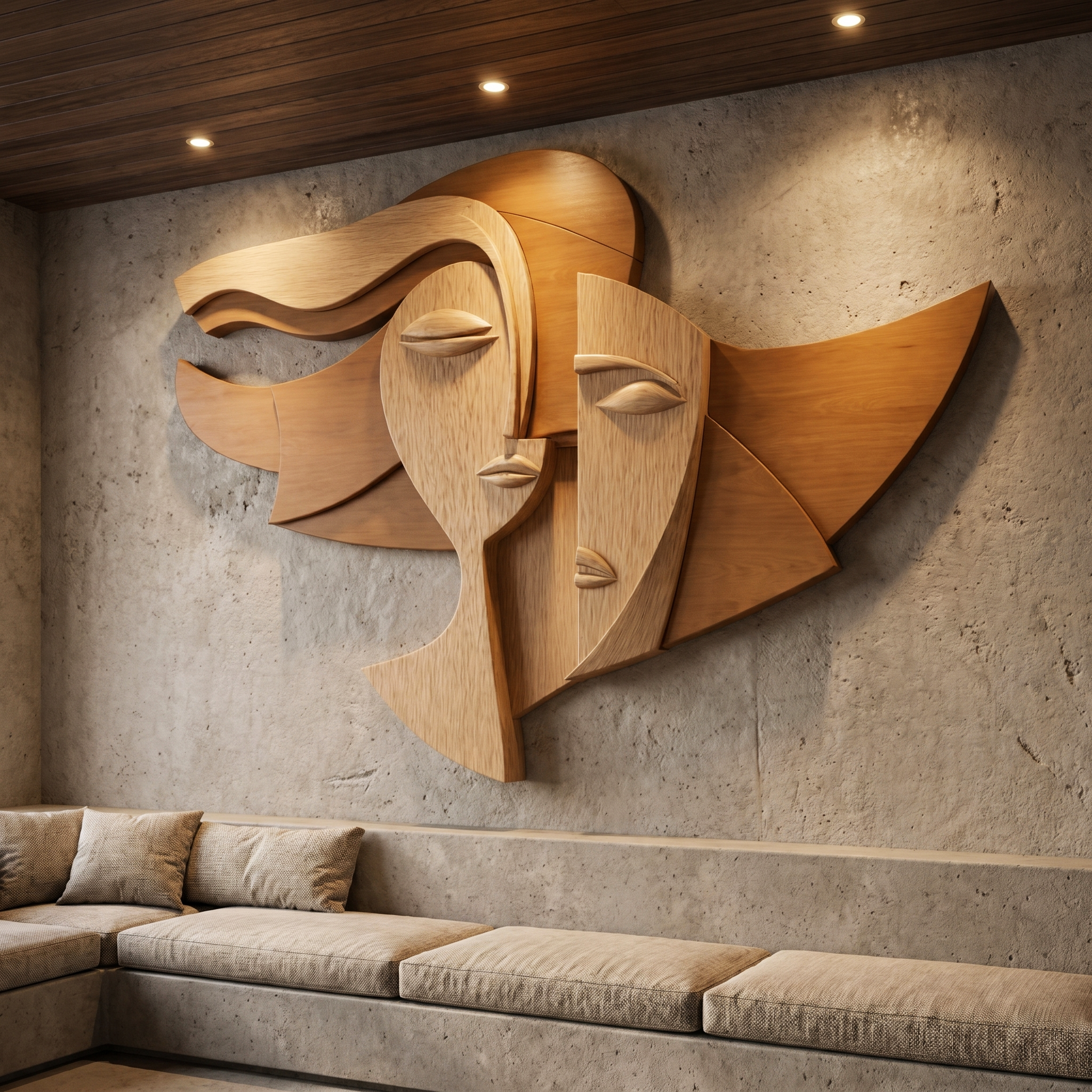 Cubism Style Face Wall Decor Panel For Living Room SINLHAWD070