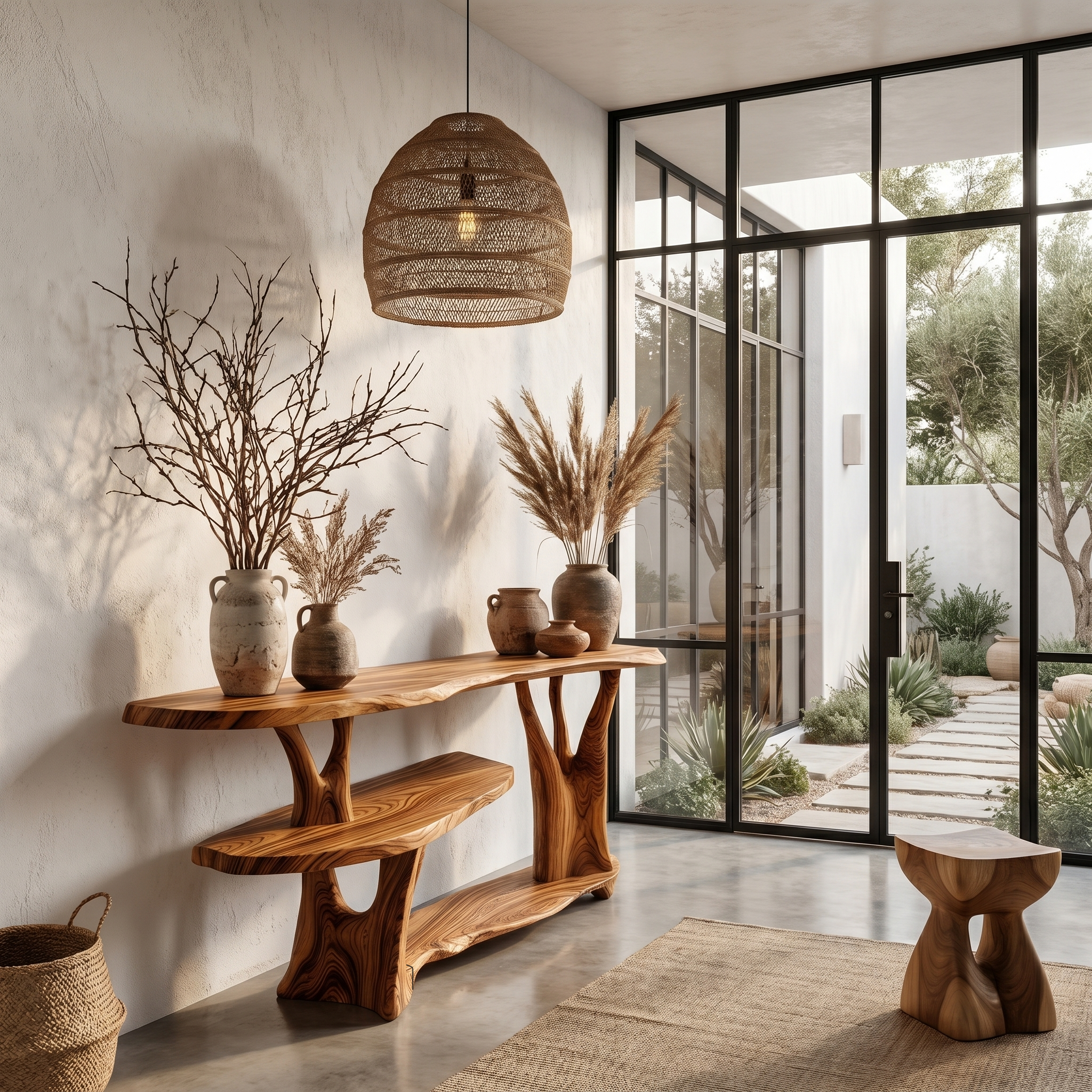 Organic Console Table With Sculptural Tree Root Base And Open Shelf Storage For Entryway And Living Room SINLHACS607