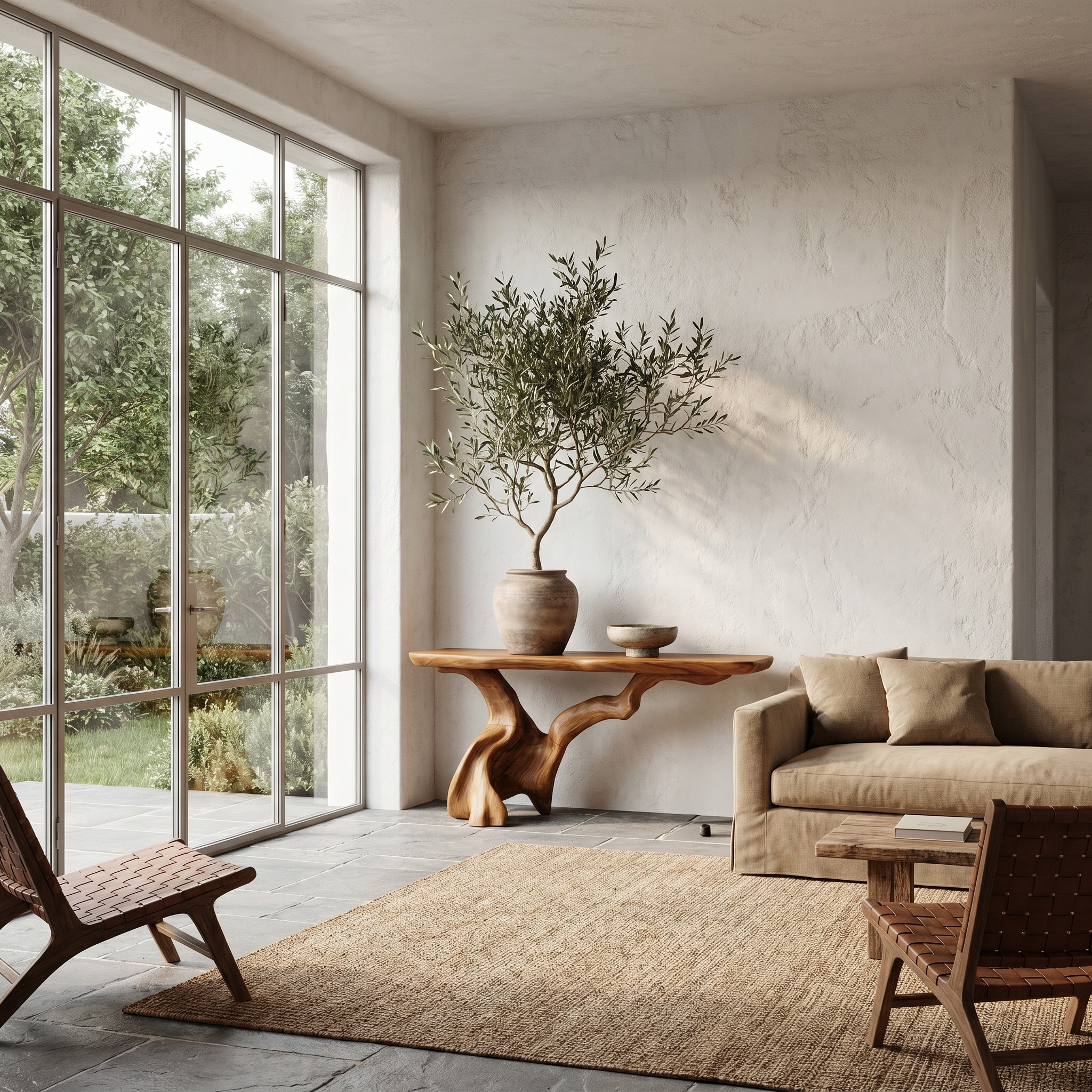 Organic Console Table With Sculptural Open Ring Wood Base For Entryway And Living Room SINLHACS610