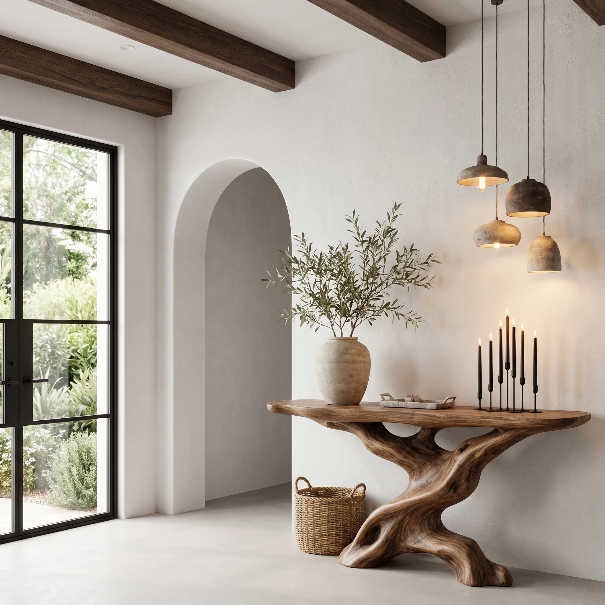 Live Edge Console Table With Unique Sculptural Base Design For Living Room SINLHACS586