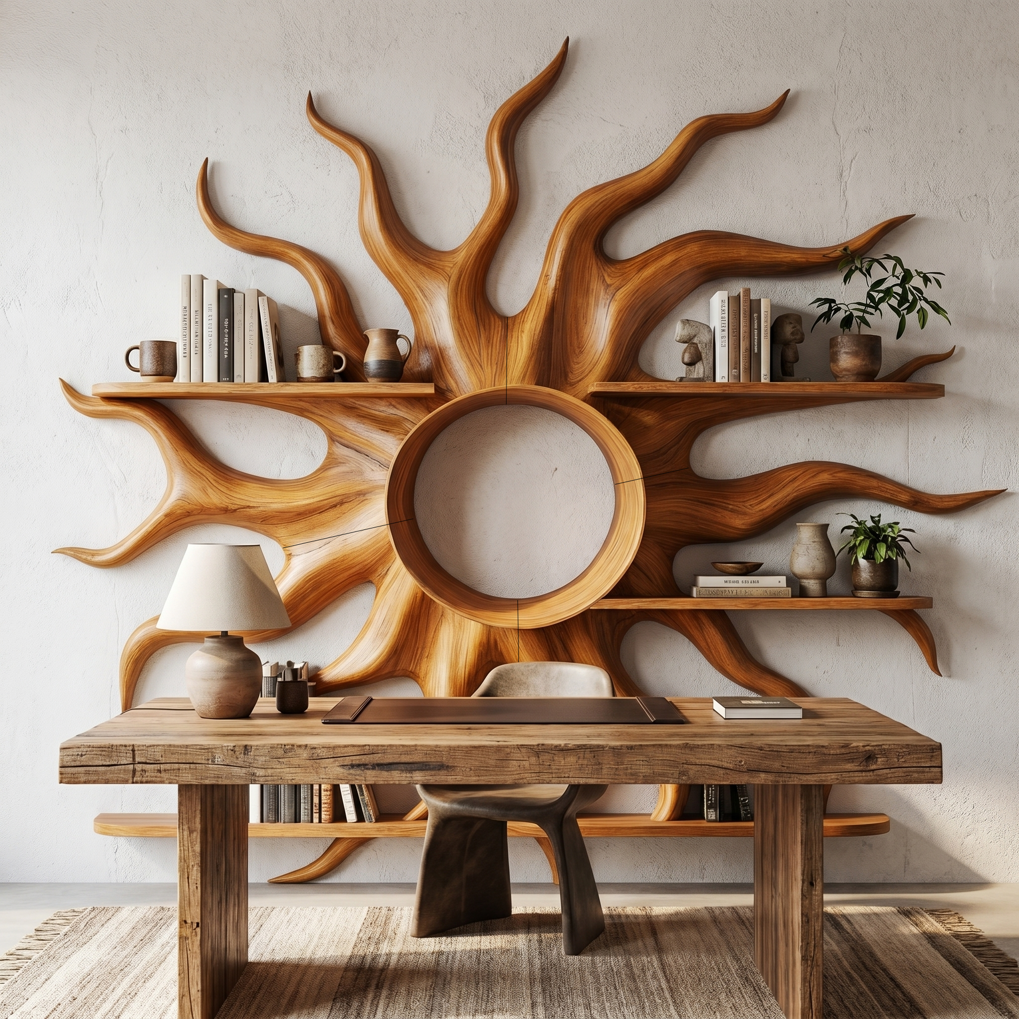 Sculptural Sun Wall Shelf With Floating Shelf For Home Decor SINLHAFL547