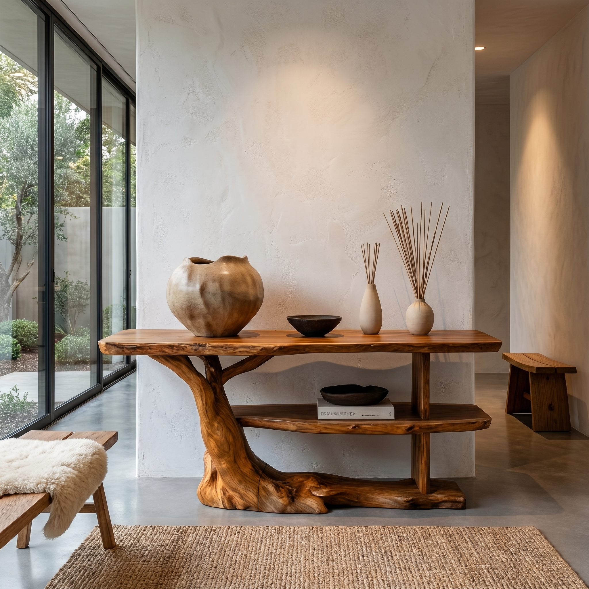 Modern Console Table With Flowing Wood Pedestal Base For Entryway SINLHACS619
