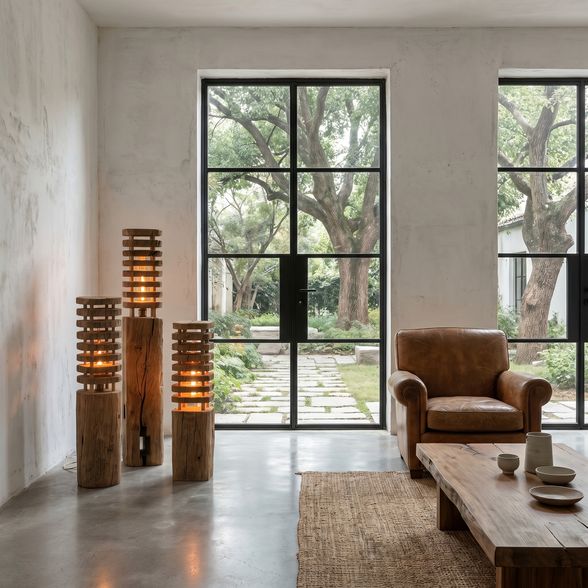 Rustic Wooden Floor Lamp With Sculptural Log Base For Living Room And Bedroom SINLHAFLP083