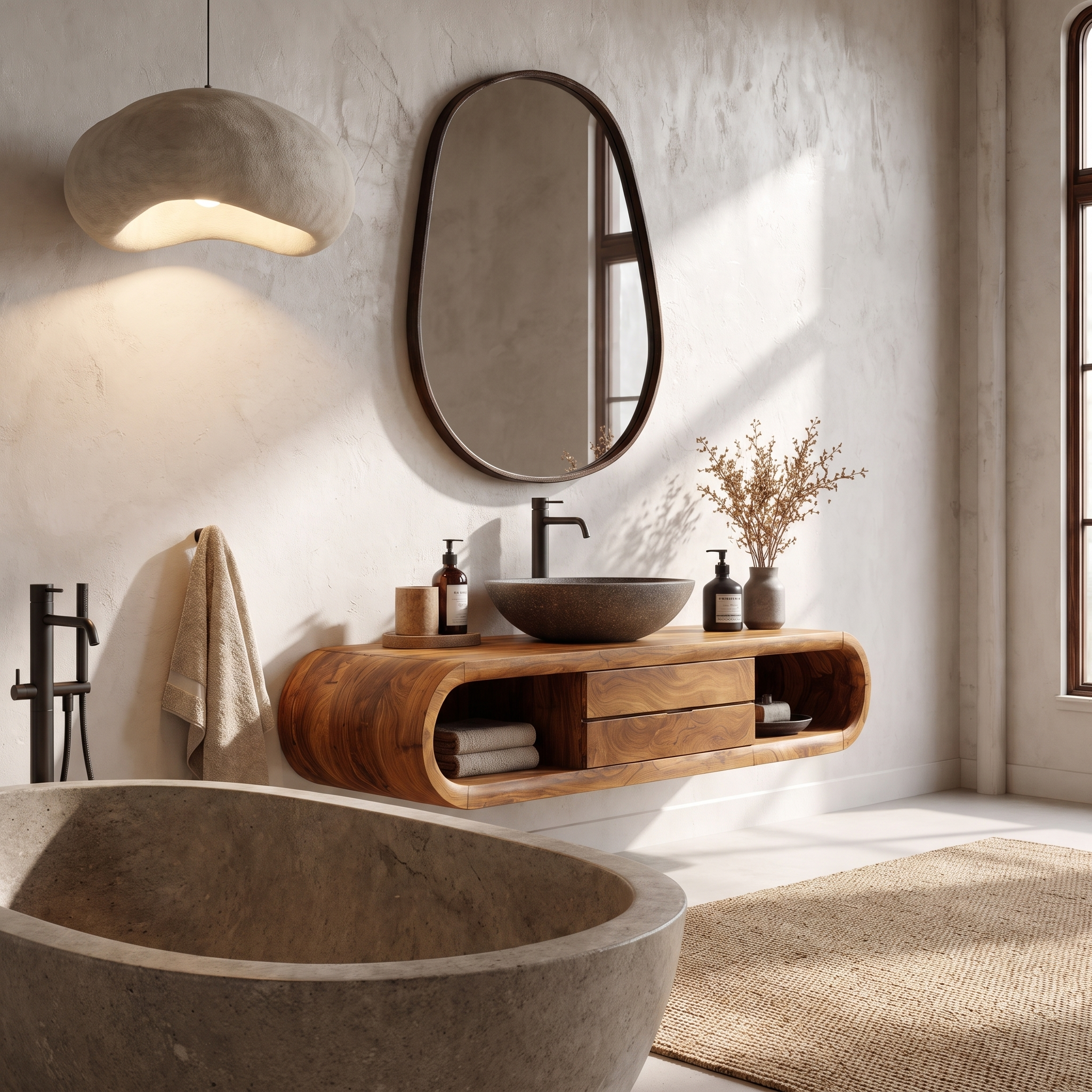Nature Inspired Wall Mounted Bathroom Vanity With Live Edge Wood Design For Bathroom SINLHABRV319