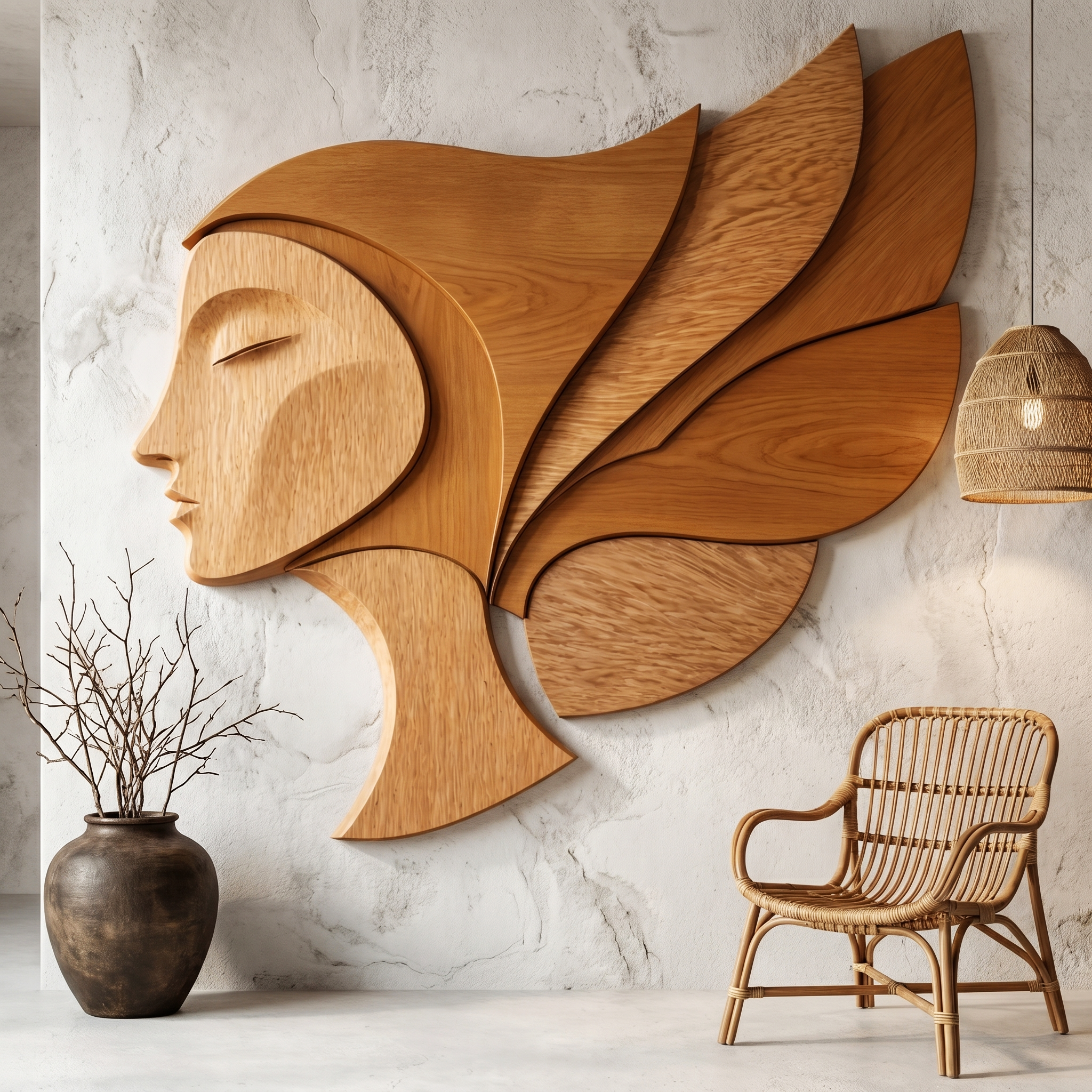 Unique Abstract Woman Face Wooden Wall Decor For Living Room SINLHAWD072