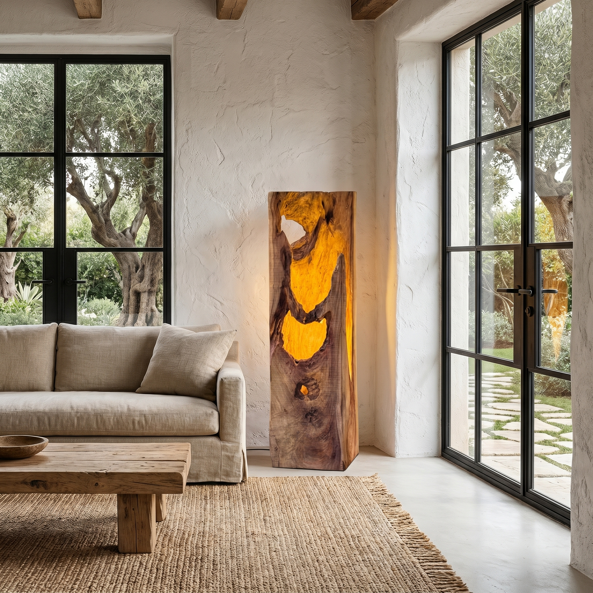 Rustic Floor Lamp With Natural Tree Trunk Design For Living Room And Bedroom SINLHAFLP084
