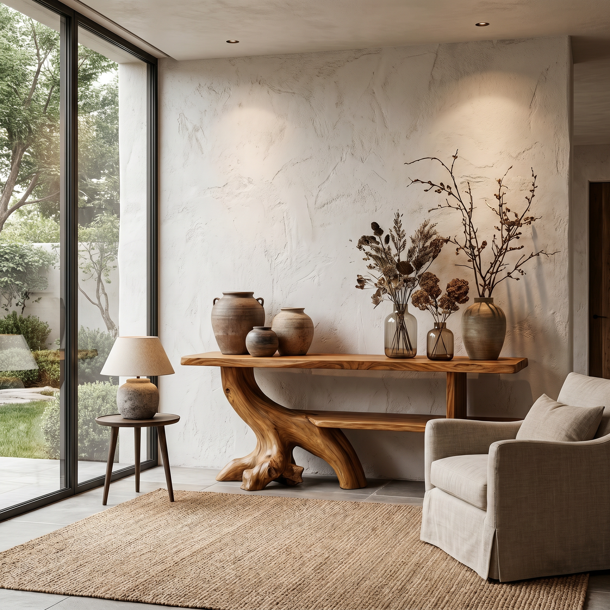 Organic Console Table With Sculptural Tree Branch Base For Entryway And Living Room SINLHACS622