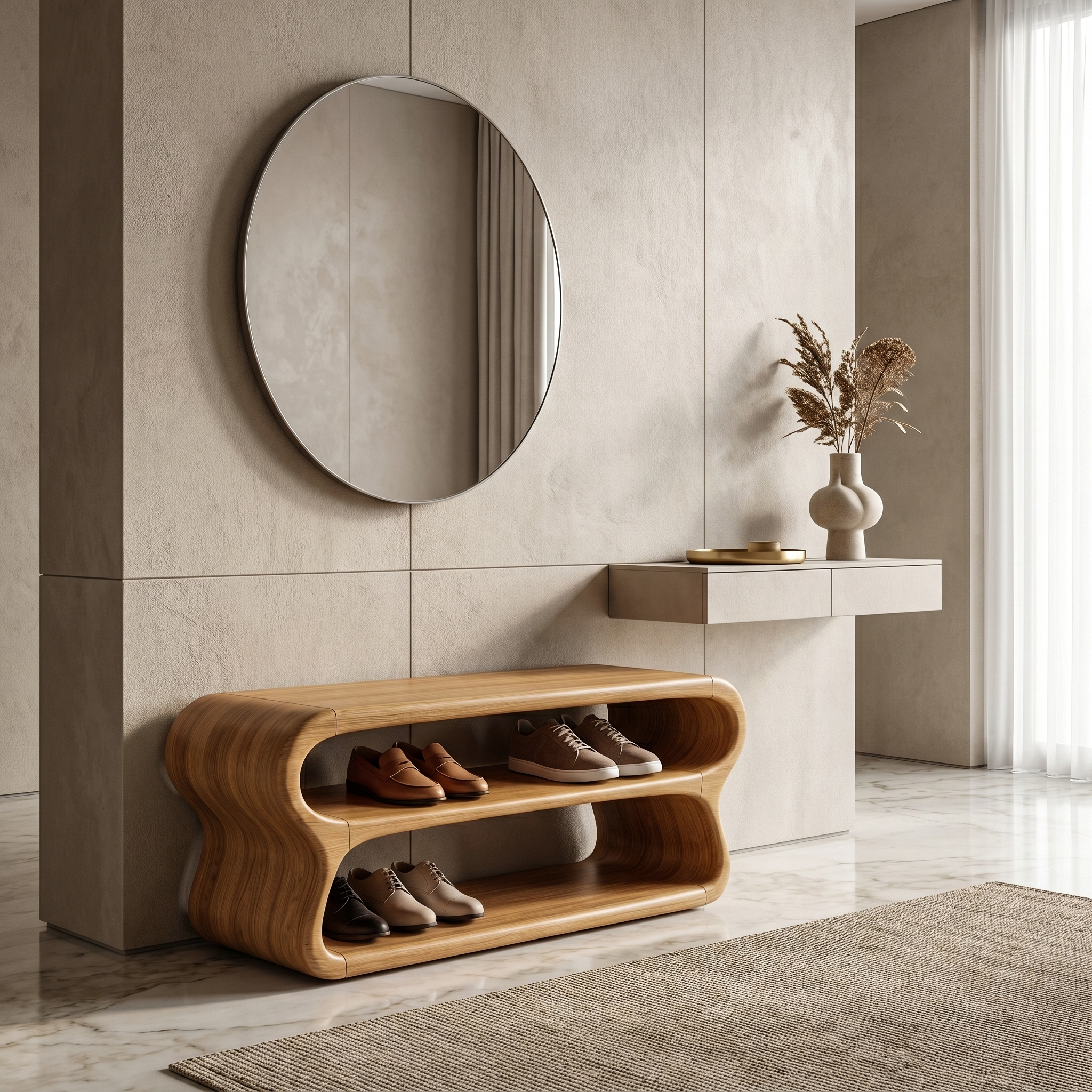 Contemporary Shoe Bench With Open Storage Compartments For Hallway SINLHASB092