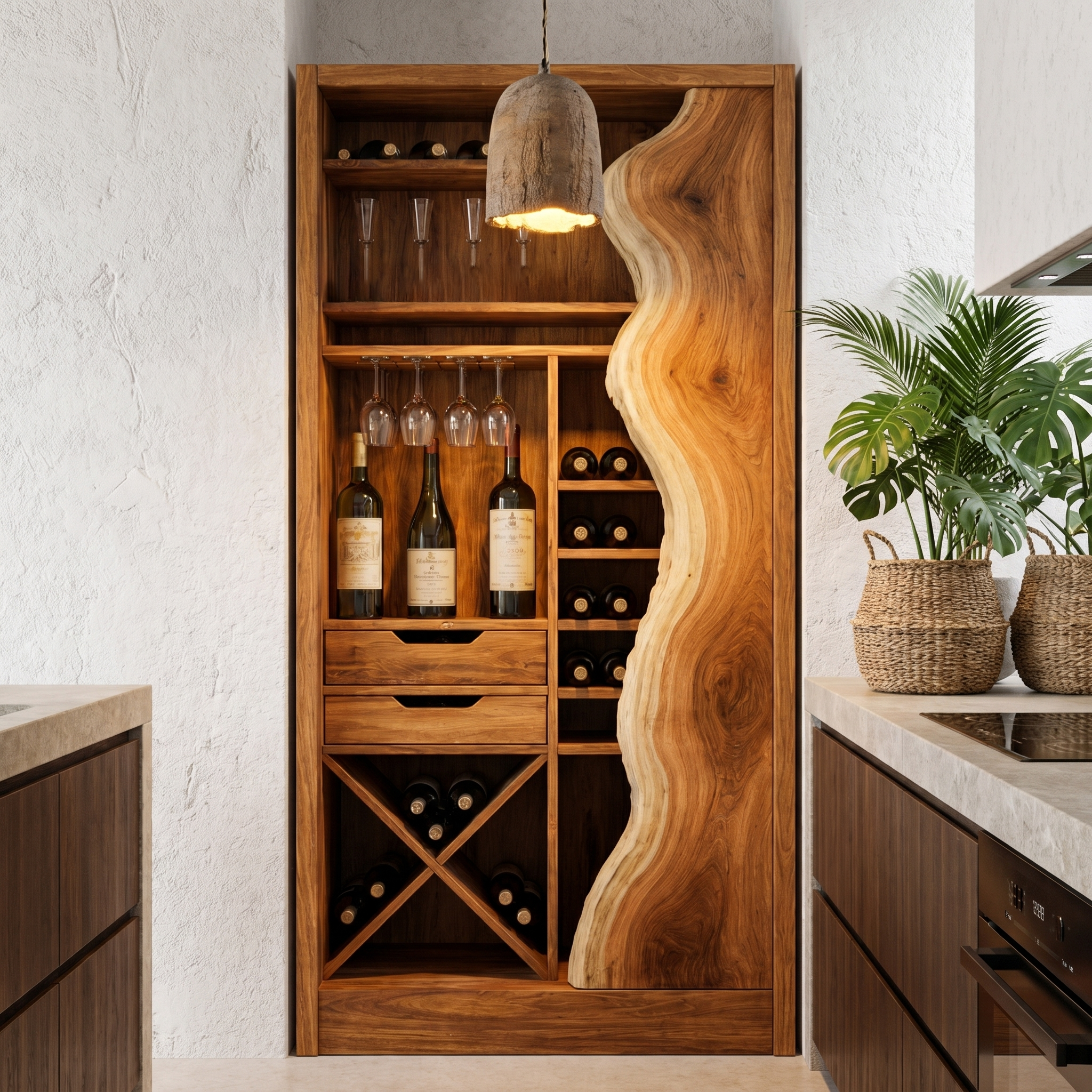 Farmhouse Wine Cabinet With Built In Bottle Storage And Display Niches SINLHAWR036