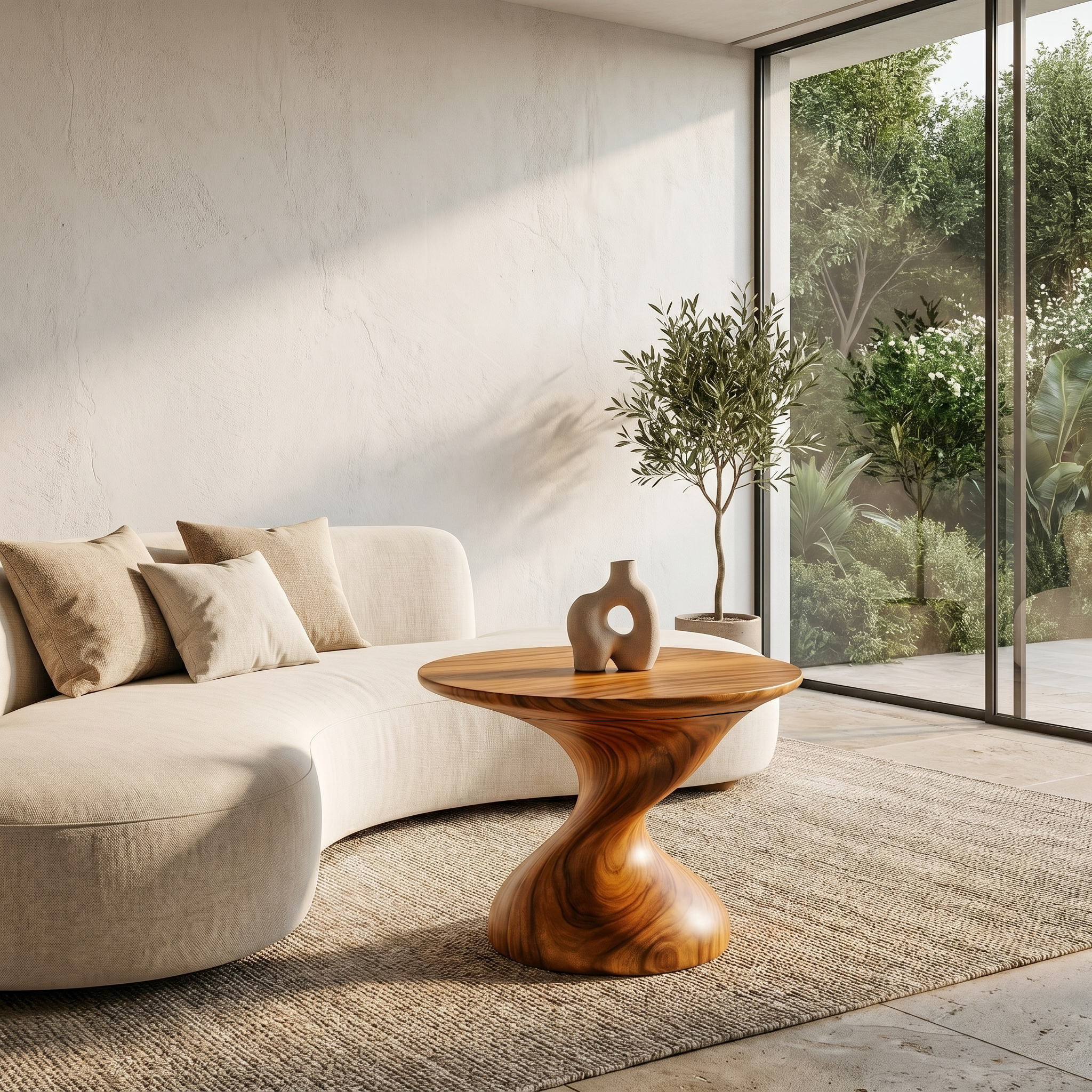 Organic Sculptural Side Table With Twisted Pedestal Base For Living Room And Bedroom SINLHABT248