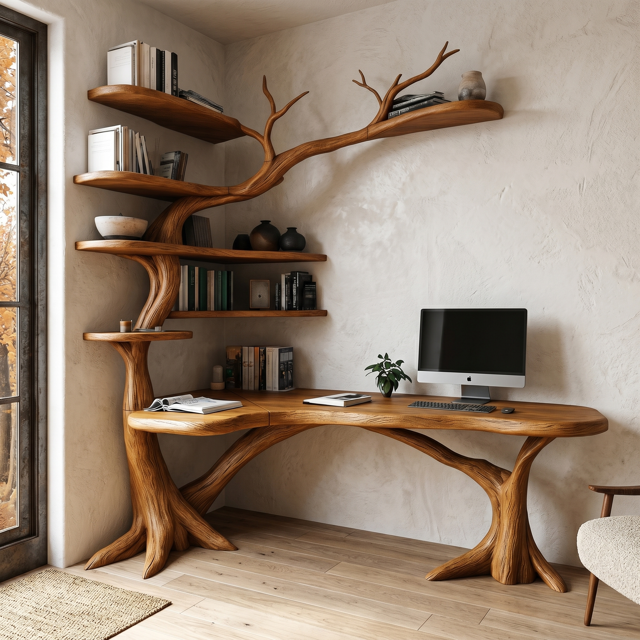 Sculptural Tree Desk With Handcrafted Solid Wood Design For Home Office SINLHADK131