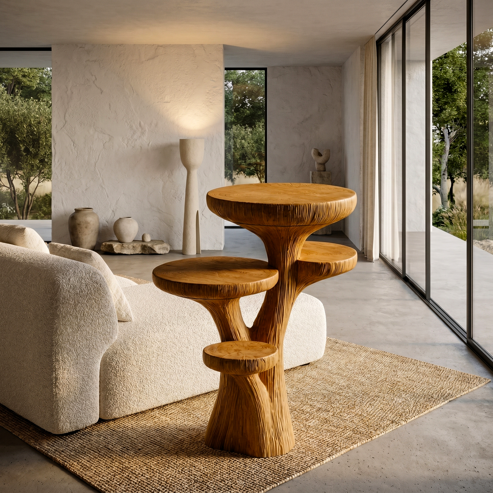 Rustic Sculptural Side Table With Handcrafted Solid Wood Pedestal Base For Living Room And Bedroom SINLHABT250