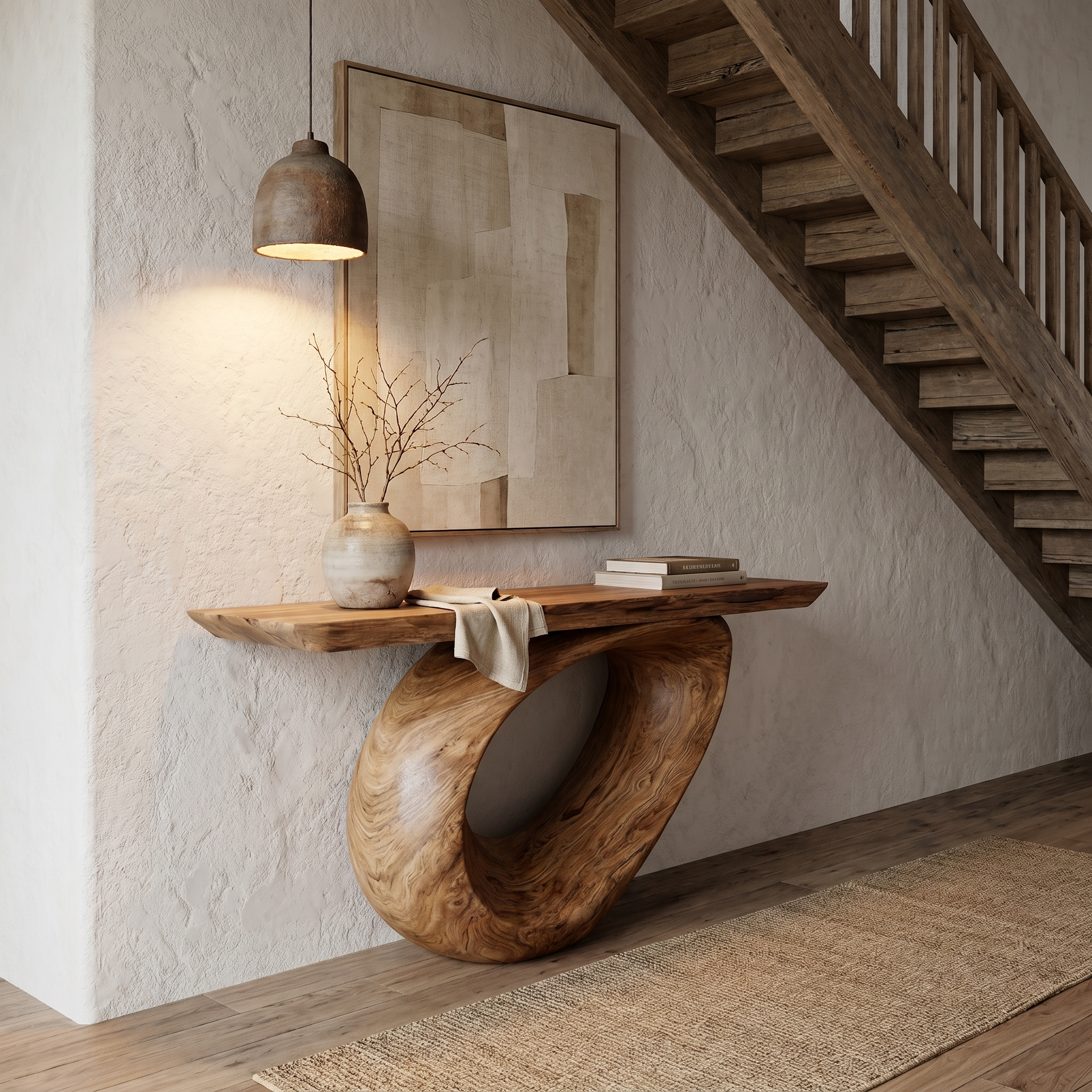 Sculptural Console Table With Curved Loop Wooden Base For Entryway SINLHACS576
