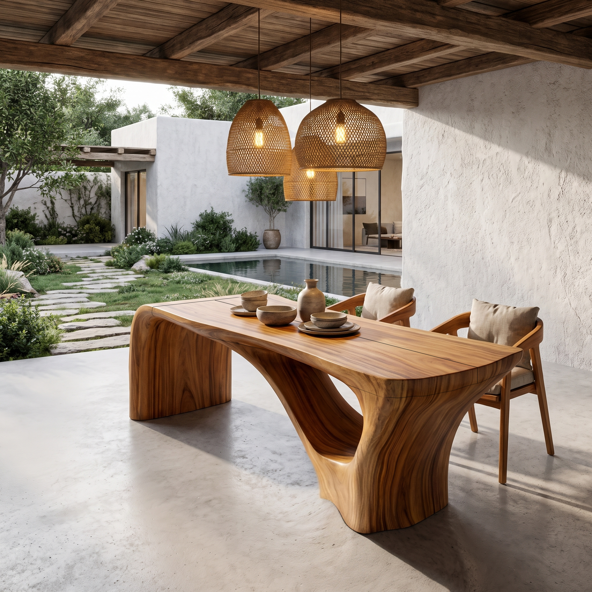Organic Waterfall Base Dining Table Solid Wood Dining Table For Dining Room SINLHADN208
